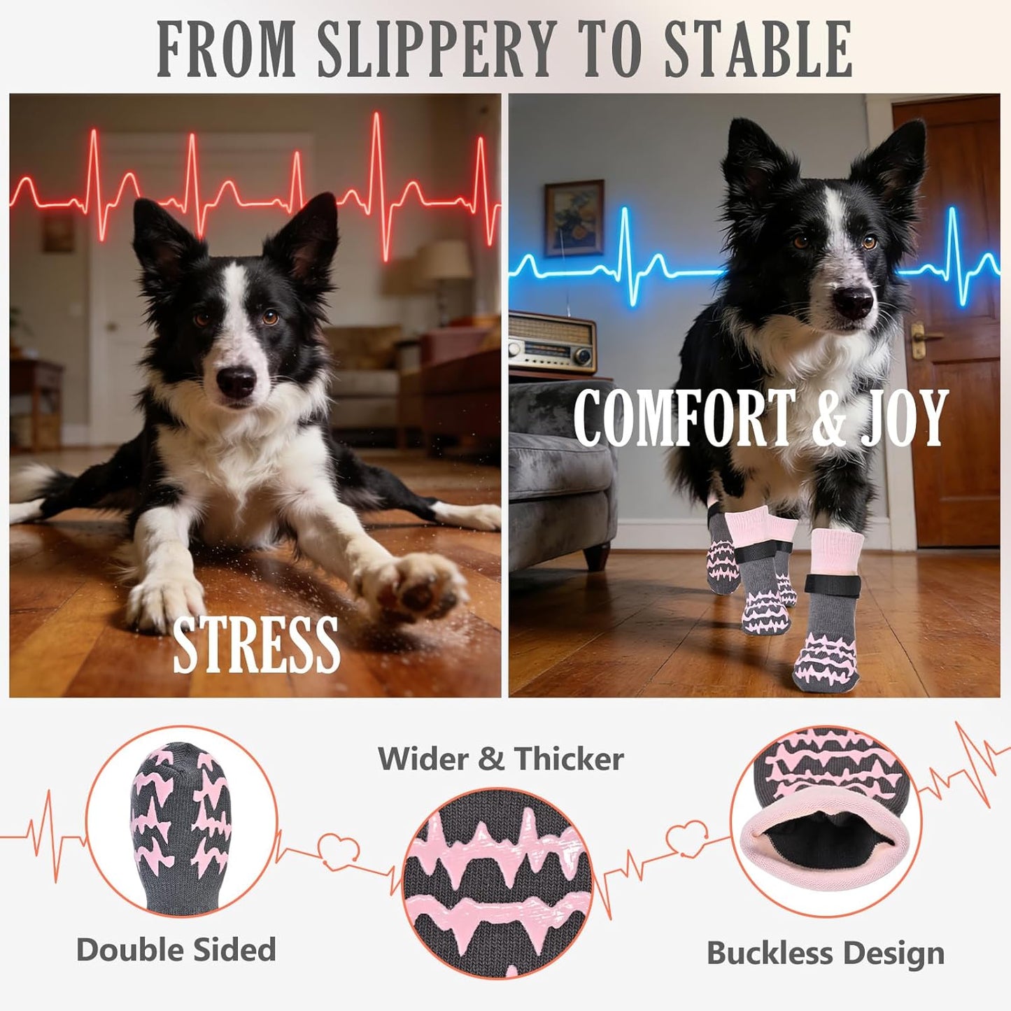 Anti Slip Dog Socks to Prevent Licking Paws, Double-Sided Grippy Dog Socks for Hardwood Floors, No Twist Paw Protector for Hot/Cold Pavement, Dog Booties for Small Medium Large Senior Dogs