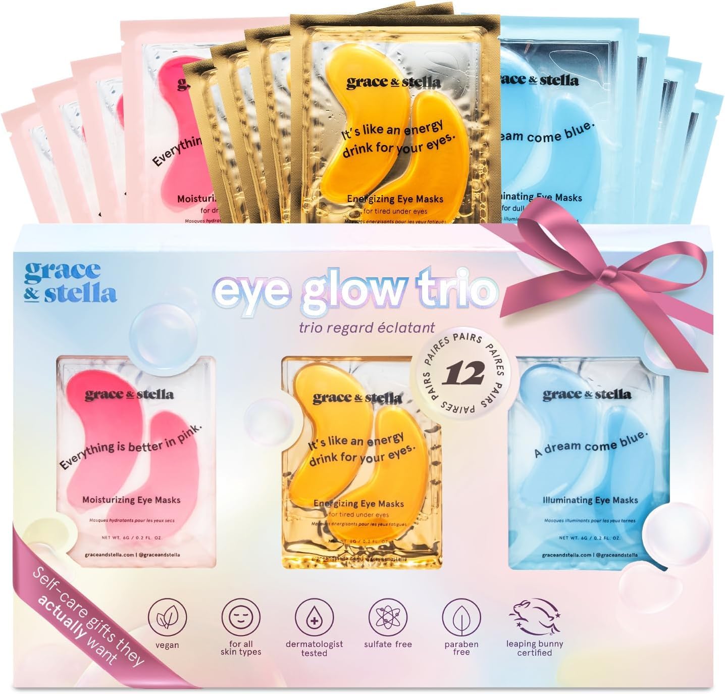 grace & stella Under Eye Patches (12 pairs) Eye Masks for Puffy Eyes and Dark Circles - Gifts for Her, Bridesmaids, Birthdays, Bachelorette Party, Self Care Gifts for Women - Vegan Cruelty-Free