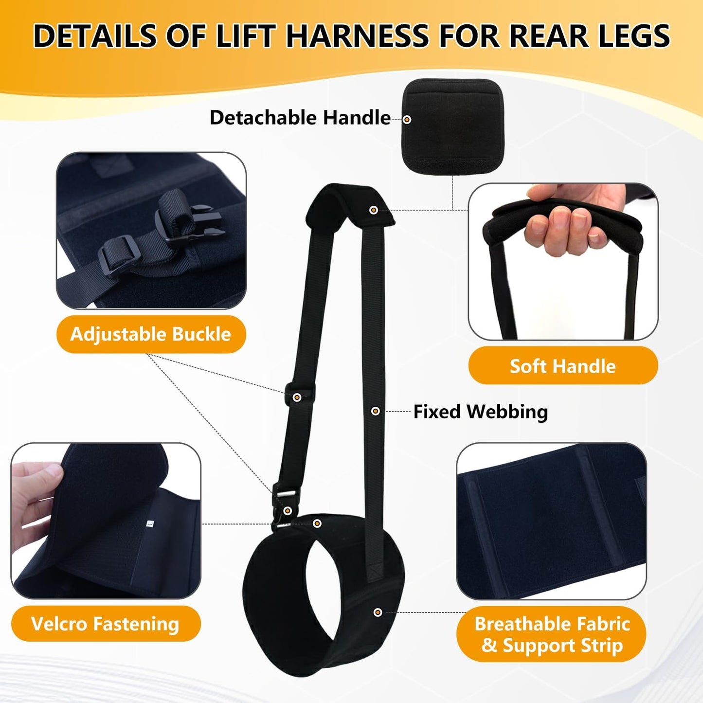 Dog Lift Harness for Rear Legs, Adjustable Dog Support Sling with Soft Padding, Hind Leg & Hip Support for Walking, Stairs & Recovery, Mobility Aid for Senior Dogs (S)