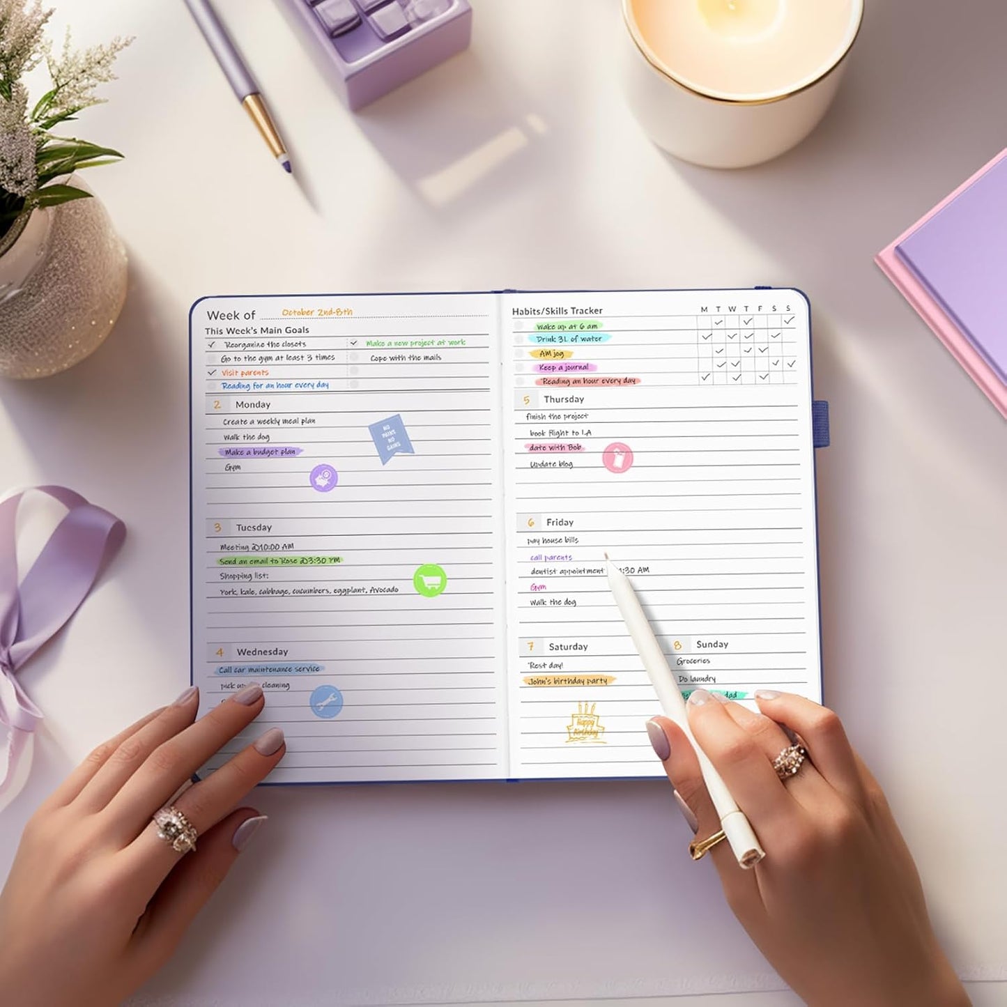 Undated Weekly Planner for 2026, Forvencer Simplified Weekly & Monthly Calendar Planner, Cute Daily Organizer Notebook, Agenda Journal to Track Goals & Tasks, Start Anytime, A5 Size, Black