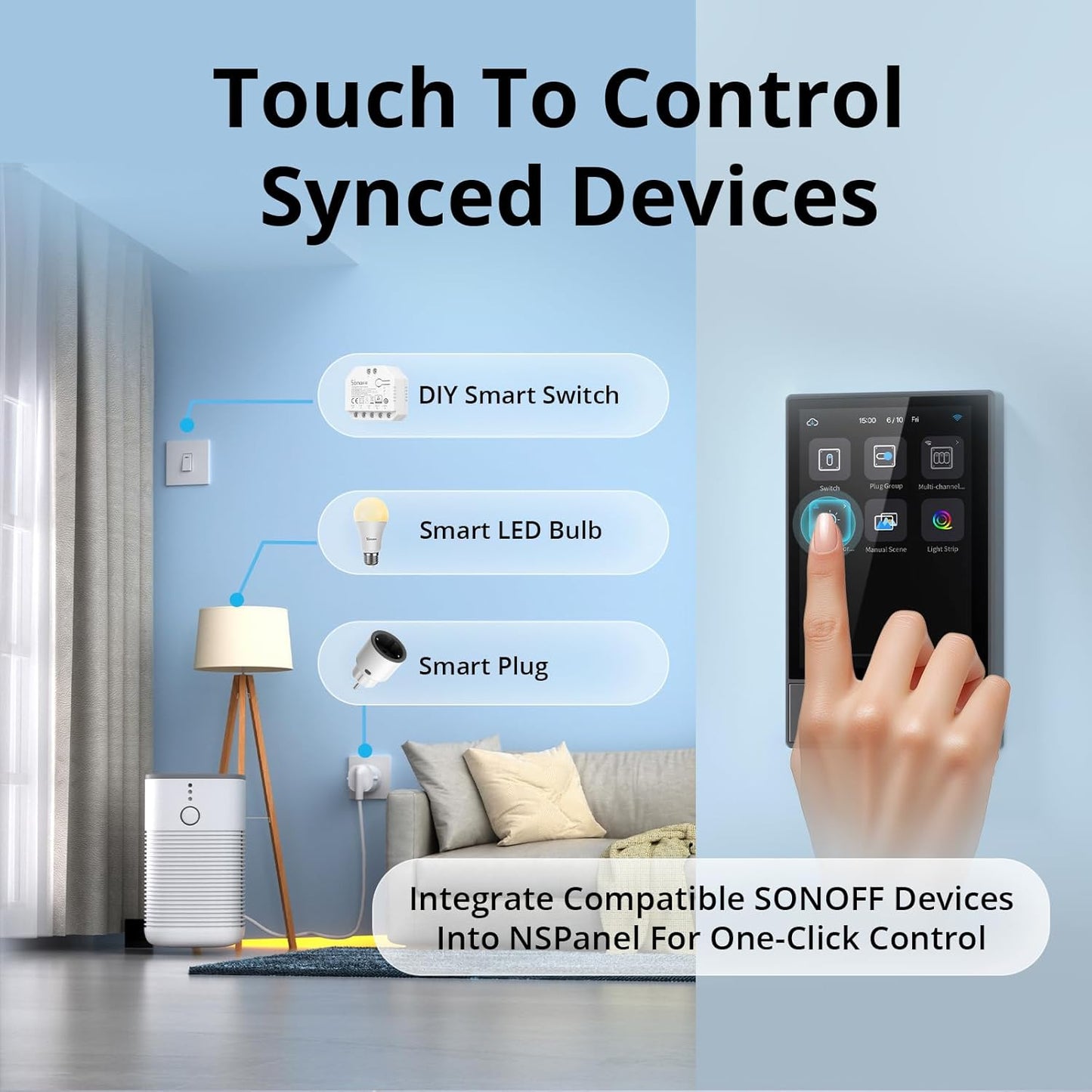 SONOFF NSPanel Smart Switch - 2-Switch Panel Home Control With Touchscreen, Temperature Function, Lights Control - Compatible With Alexa and Google Home, Black