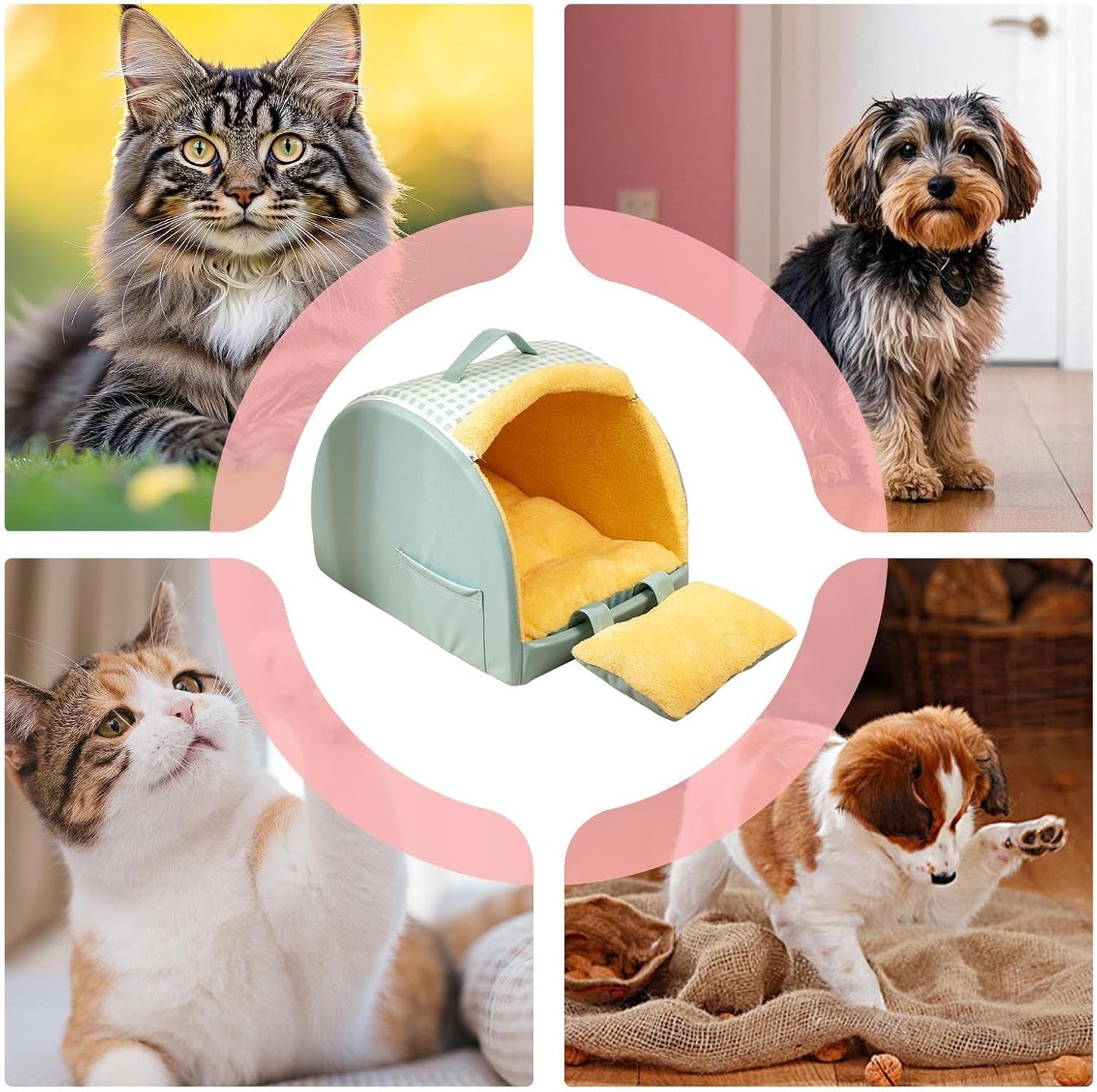 Cat Bed Cave - Soft Plush Windproof Nest | Indoor House for Cats with Comfortable Sleeping Space for Winter, Outdoor Relaxation, Home, Travel, Bedroom, Balcony, Small Pets