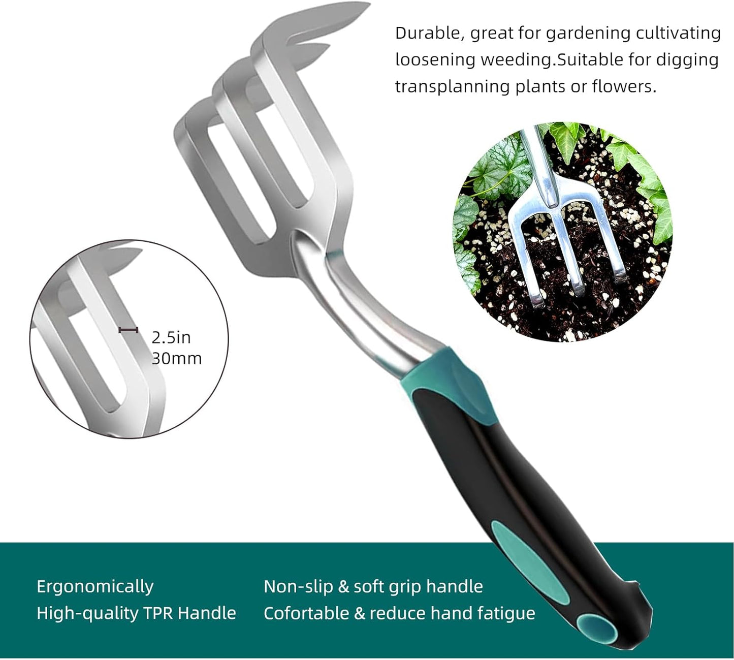 Garden Tool Set, Garden Trowel and Rake, Heavy Duty 3 Piece Gardening Tools, Non-Slip Rubber Grip, Outdoor Hand Tools, Essential Tool Set for Gardening Gifts for Mother Father Men Women Gardeners