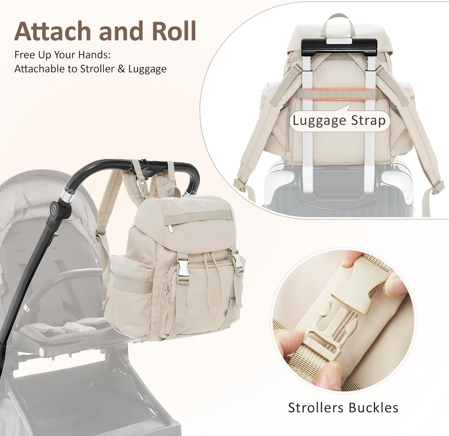 Diaper Bag Backpack with Changing Pad, Pacifier Case & Stroller Straps, Insulated Pockets Water Resistant Travel Essentials Baby Bag Multipurpose Travel Back, Big Storage in a Small Footprint
