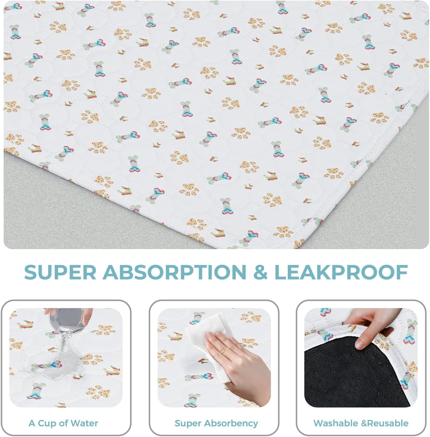 Washable Dog Pee Pads, 2-Pack Absorbent Reusable Puppy Pads, Machine Washable, Soft and Non-Slip, Waterproof and Leak-Proof Training Mats, Perfect for Crate, Sofa, Playpen, Bed