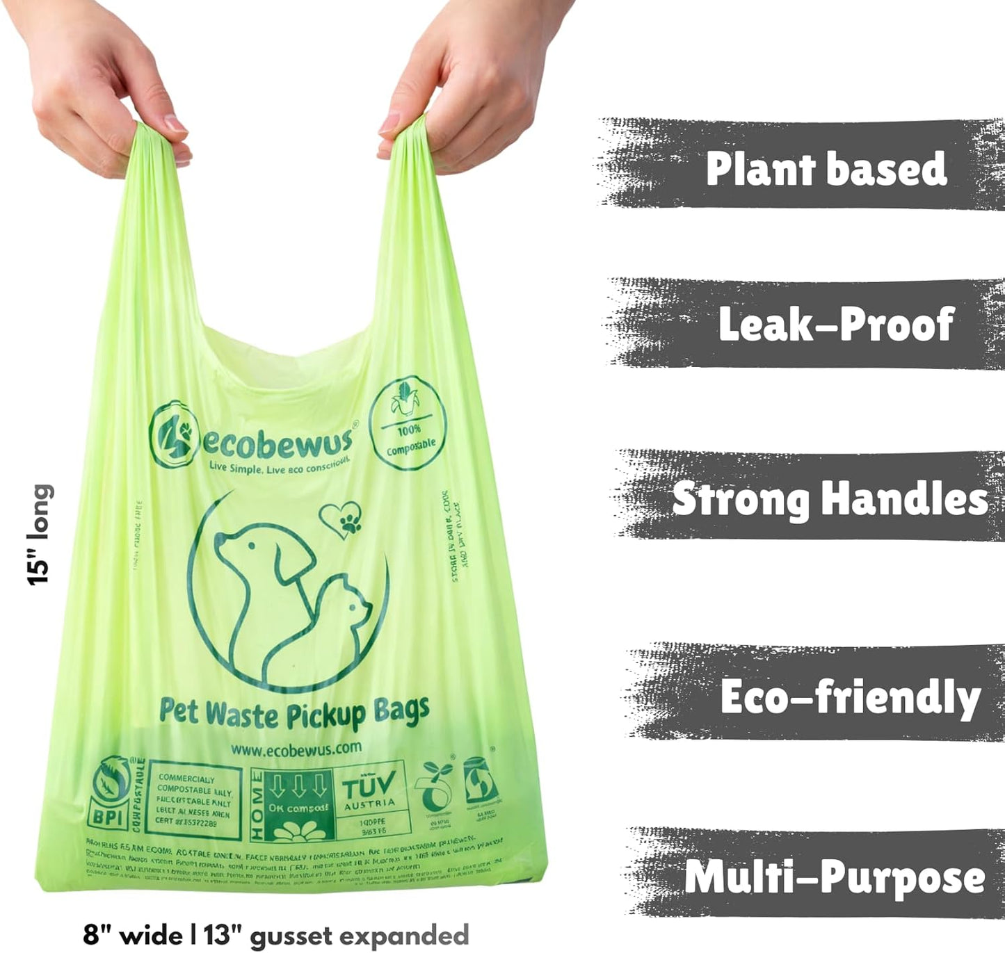 100% Compostable Pet Waste Disposal Bag (140 ct.) Plant-Based Biodegradable Cat Litter Poop Waste Pick-Up Bags with Handles Dog poop Bags Disposable Compost Food Scrap Liners (140 ct.)