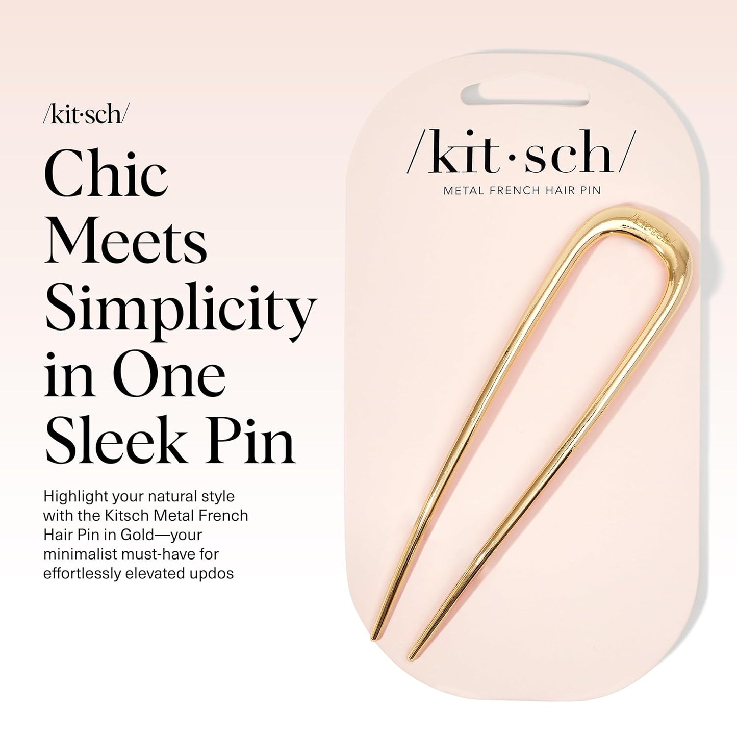 Kitsch French Hair Pins for Women – Elegant & Durable Metal French Pin for Updos, Chignon, Buns & Twist Hairstyles | Secure Hold All Day, Comfortable Fit | Ideal Gifts for Women- Gold, 1pc