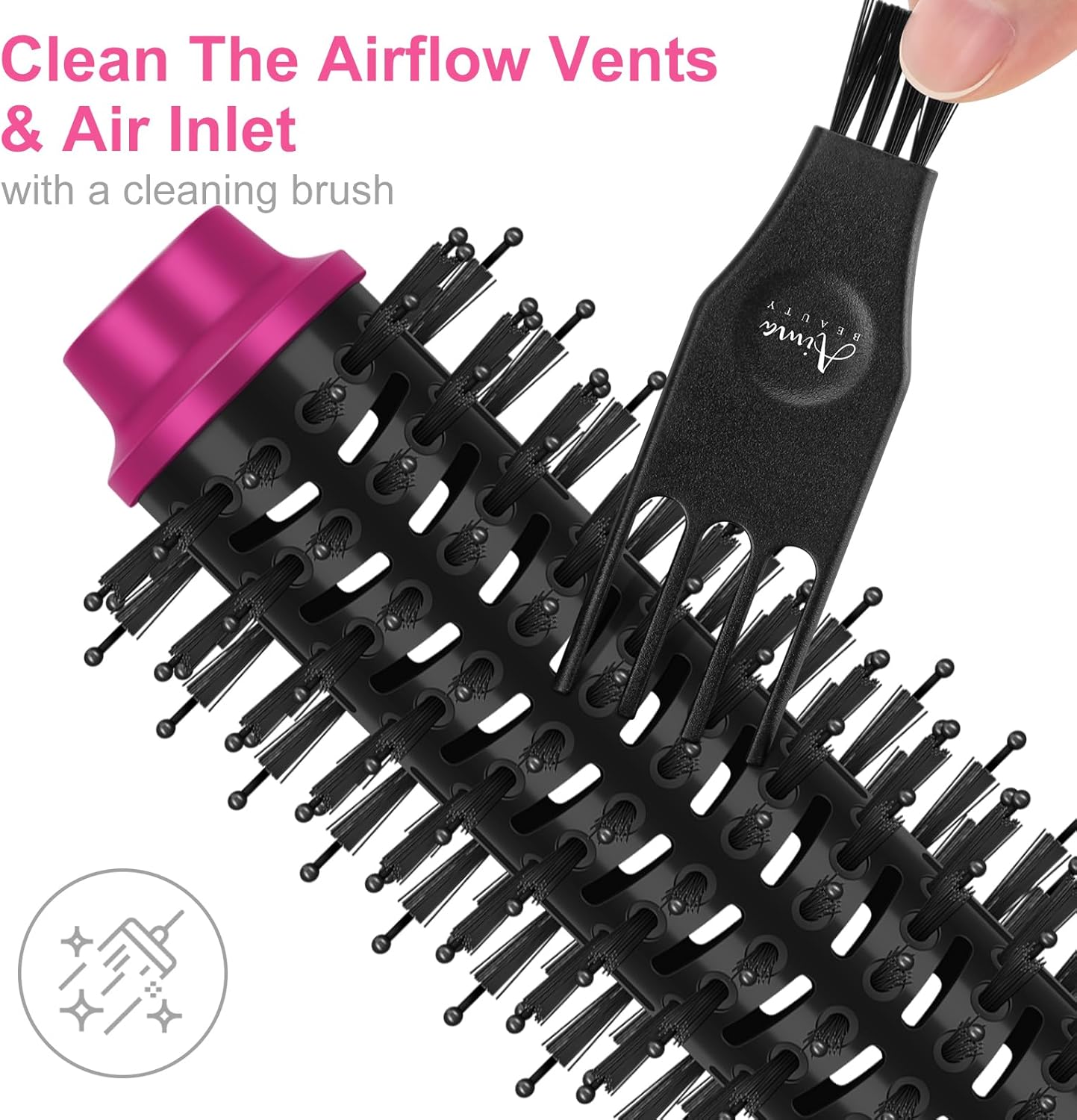 Aima Beauty One Step Hair Dryer & Volumizing Hot Air Brush, Ceramic Straightener Brush, Curler & Hot Comb 4 in 1 Salon Ionic Hair Brush, Rose Pink