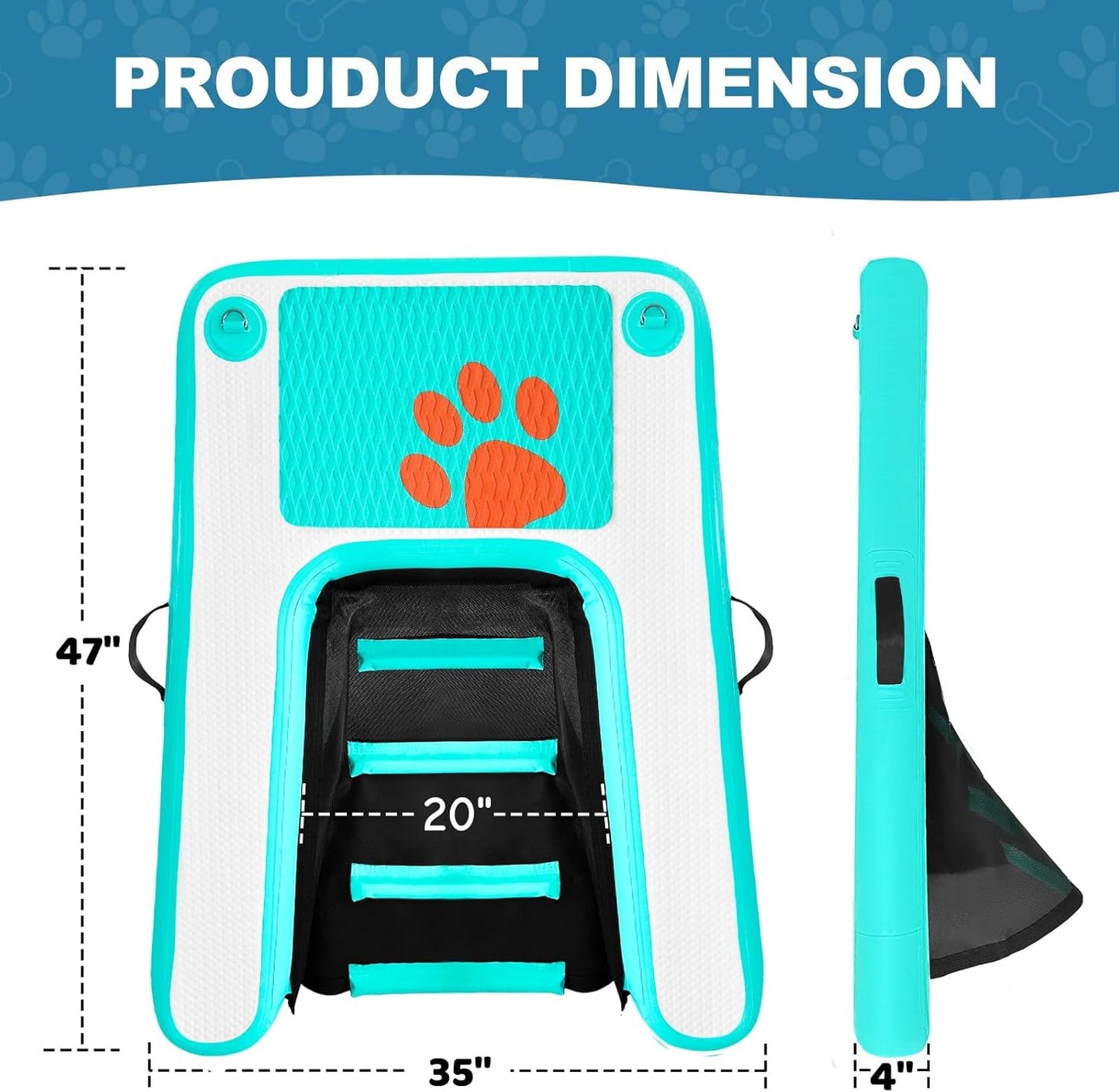 Inflatable Dog Water Ramp Floating Dock - 200LBS Capacity Non-Slip Pet Float Ladder Enables Safe Pool/Lake/Boat Entry