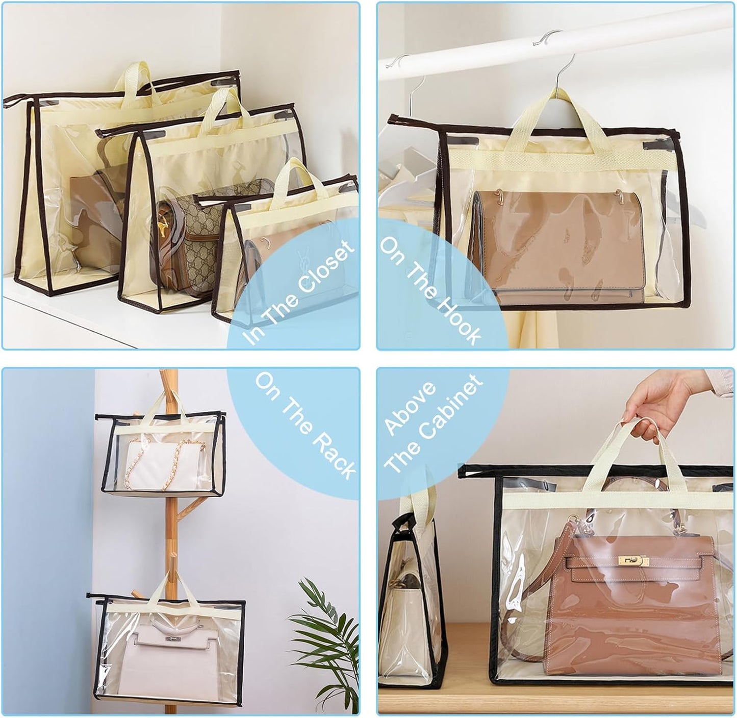 CINPIUK 8 Pack Handbag Dust Bags Clear Purse Storage Organizer for Closet, Hanging Zipper Storage Bag for Handbags