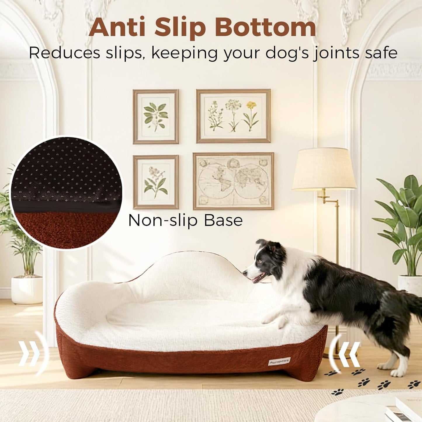 Orthopedic Dog Bed Medium Size Dogs - One-Piece Molded Support Foam™ Comfort Never Sag Dog Couch with 3 Washable Removable Covers & Bone Toy, Waterproof Liner, Nonslip Base, Brick Red, 36"