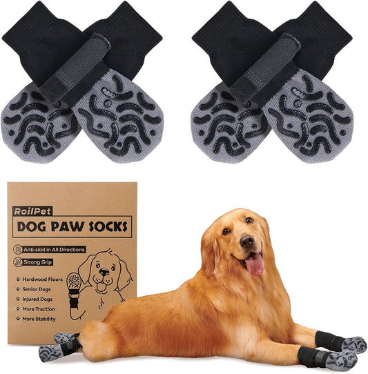Non Slip Dog Socks to Prevent Licking Paws - Strong Traction for Hardwood Floors, Senior Dogs, Paw Protector, Prevent Scratching, Double Sides Anti Slip Dog Socks - Size Large