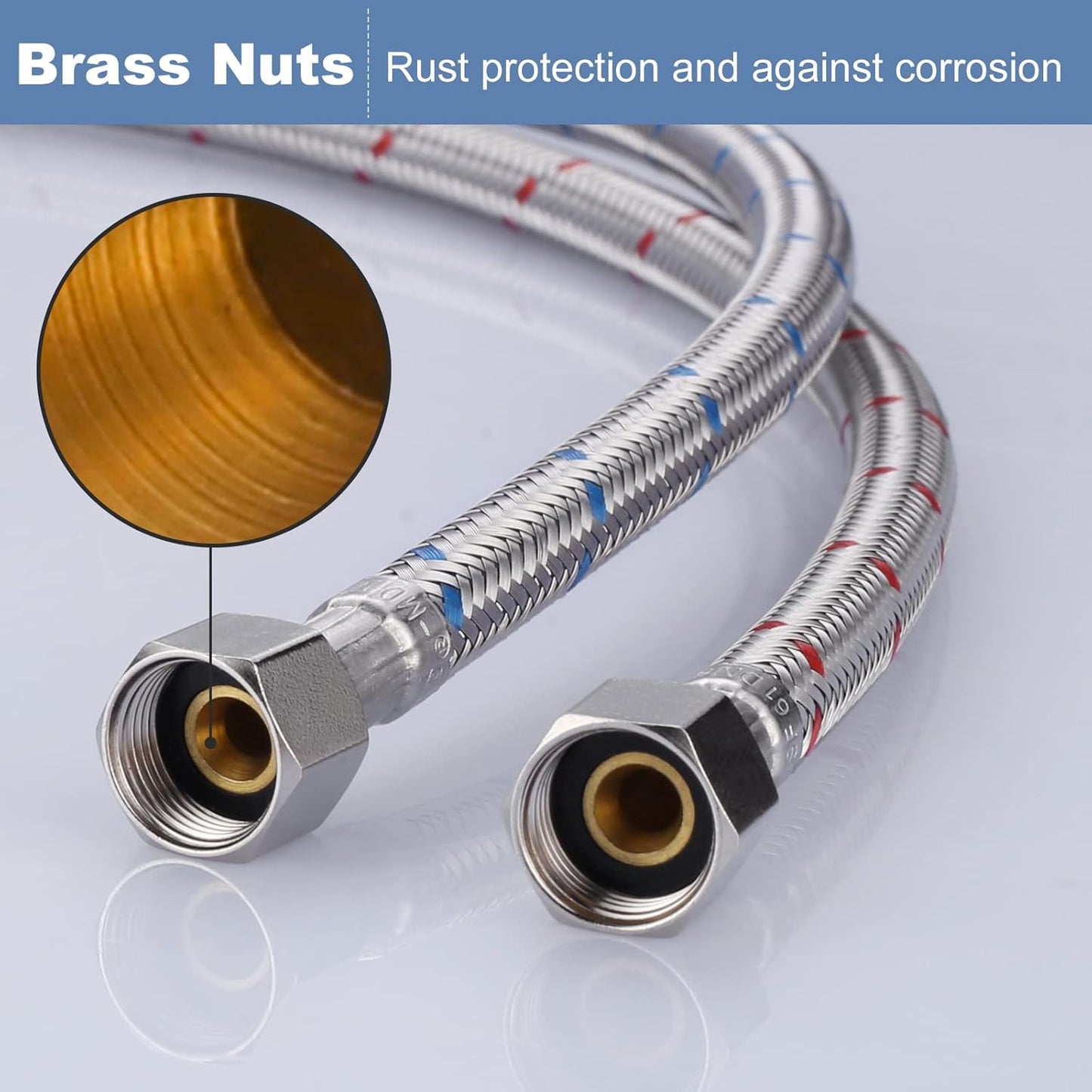 Faucet Supply Lines 3/8" to 3/8" Female Compression Thread 1 Pair, ARCORA 9“ Faucet Hose Connects Kitchen Bathroom Sink to Water Supply