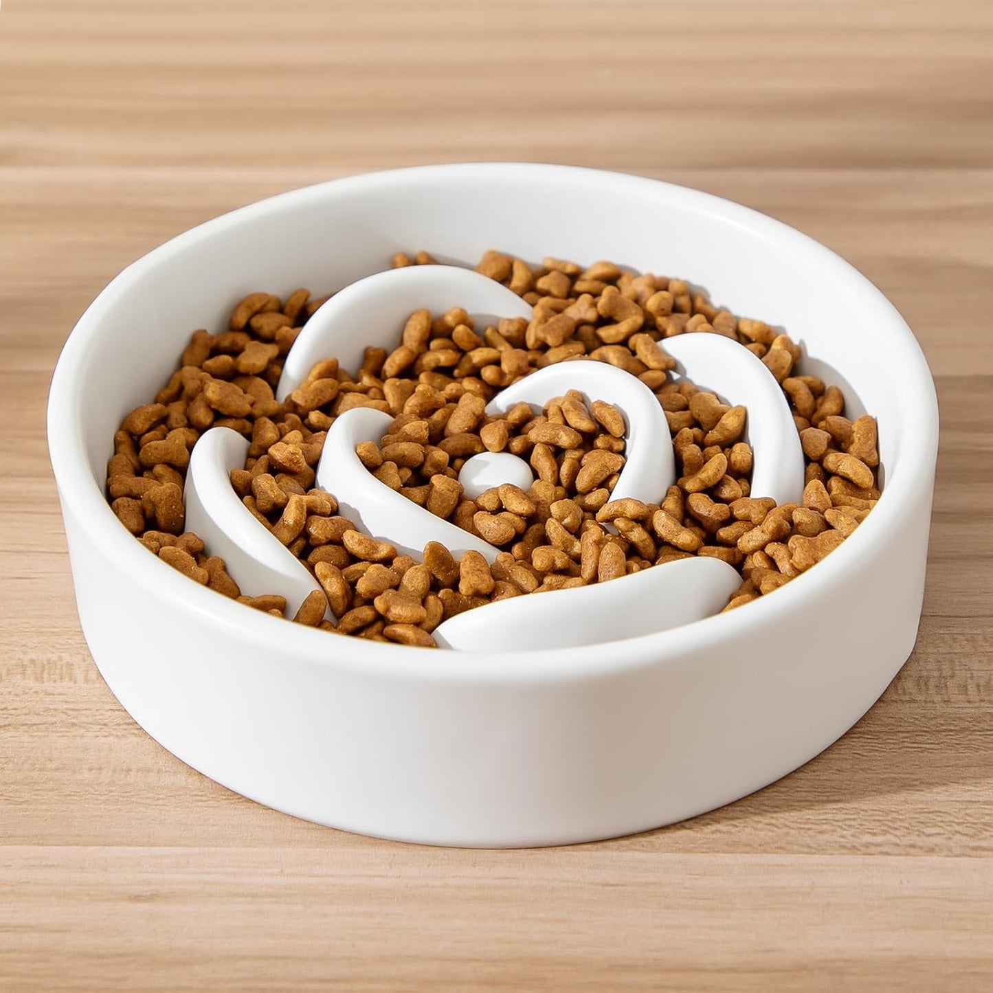 6'' Ceramic Slow Feeder Dog Bowls - Petal Shape Modern Dog Food Dish for Cats and Small Breed Dogs, Puzzle Maze Bowl to Slow Down Eating, Anti-Gulping, Dishwasher & Microwave Safe, White