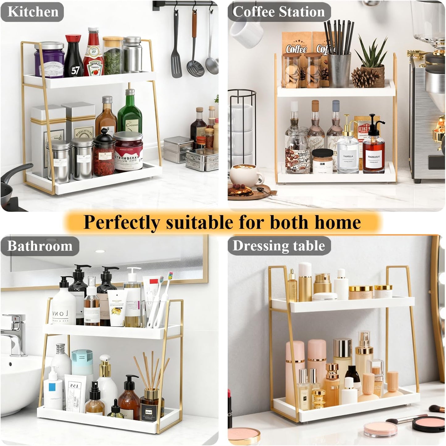 Coffee Bar Organizer for Countertop, Multifunctional Coffee Station Organizer for Accessories Storage, 2 Tier Wooden Shelf for Coffeebar, Countertop, Corner