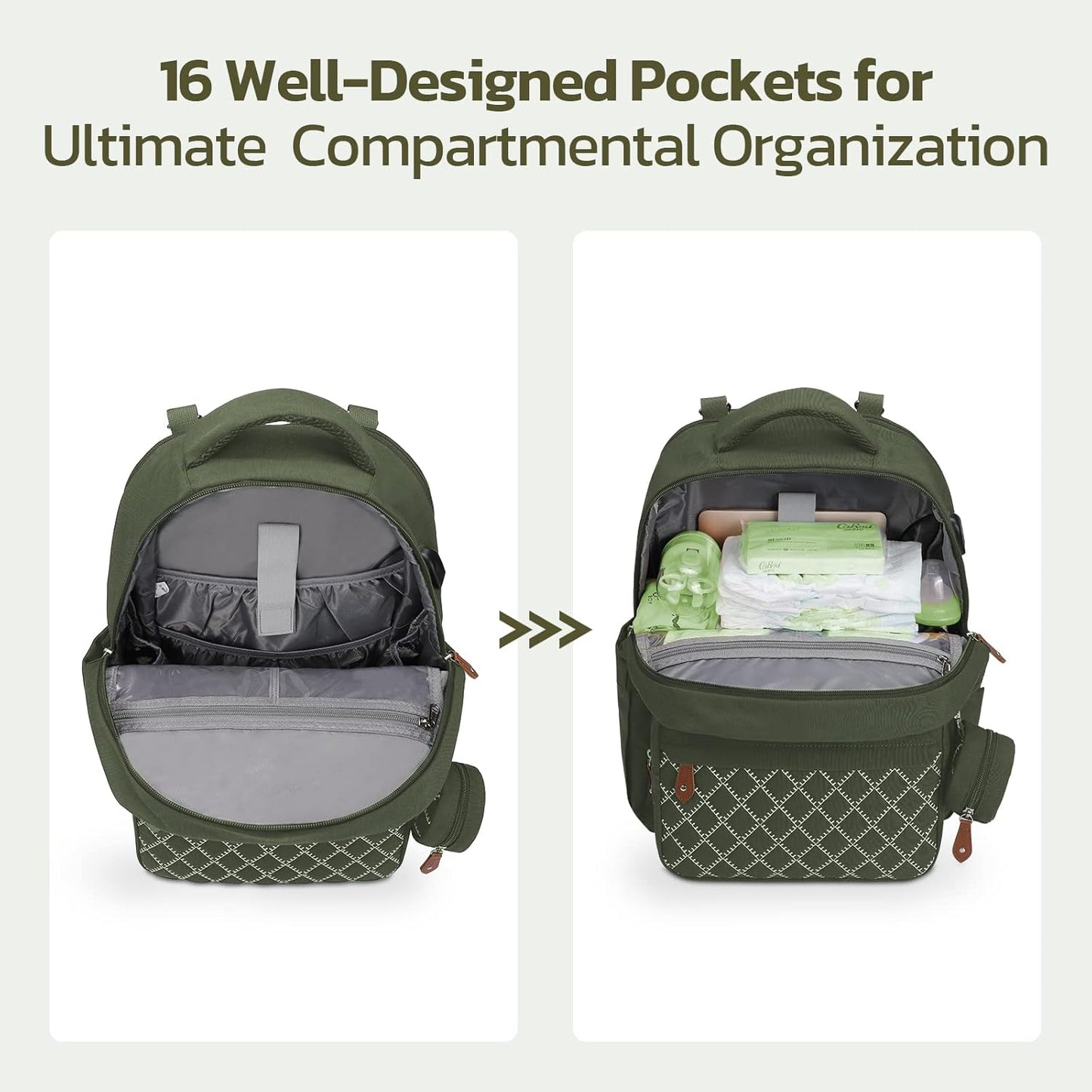 Large Diaper Bag,29L-45L Expandable Diaper Bag Backpack for 2 Kids/Twins Baby Stuff, with Removable Cross Body Bottle Bag for Mom/Dad,Stylish Baby Bag Gift for Boys/Girl-Army Green