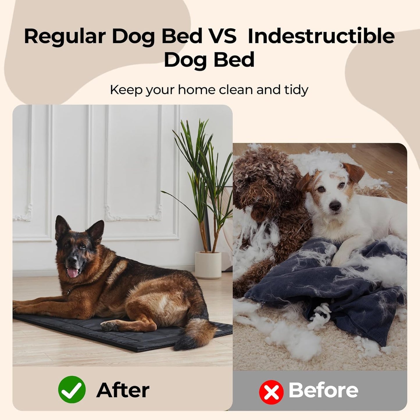 Chew Proof Dog Crate Pad - Indestructible Durable Dog Bed for Aggressive Chewers, Machine Washable & Waterproof Indoor Outdoor Tough Kennel Pad for Large Dogs (Large (28"x41"))