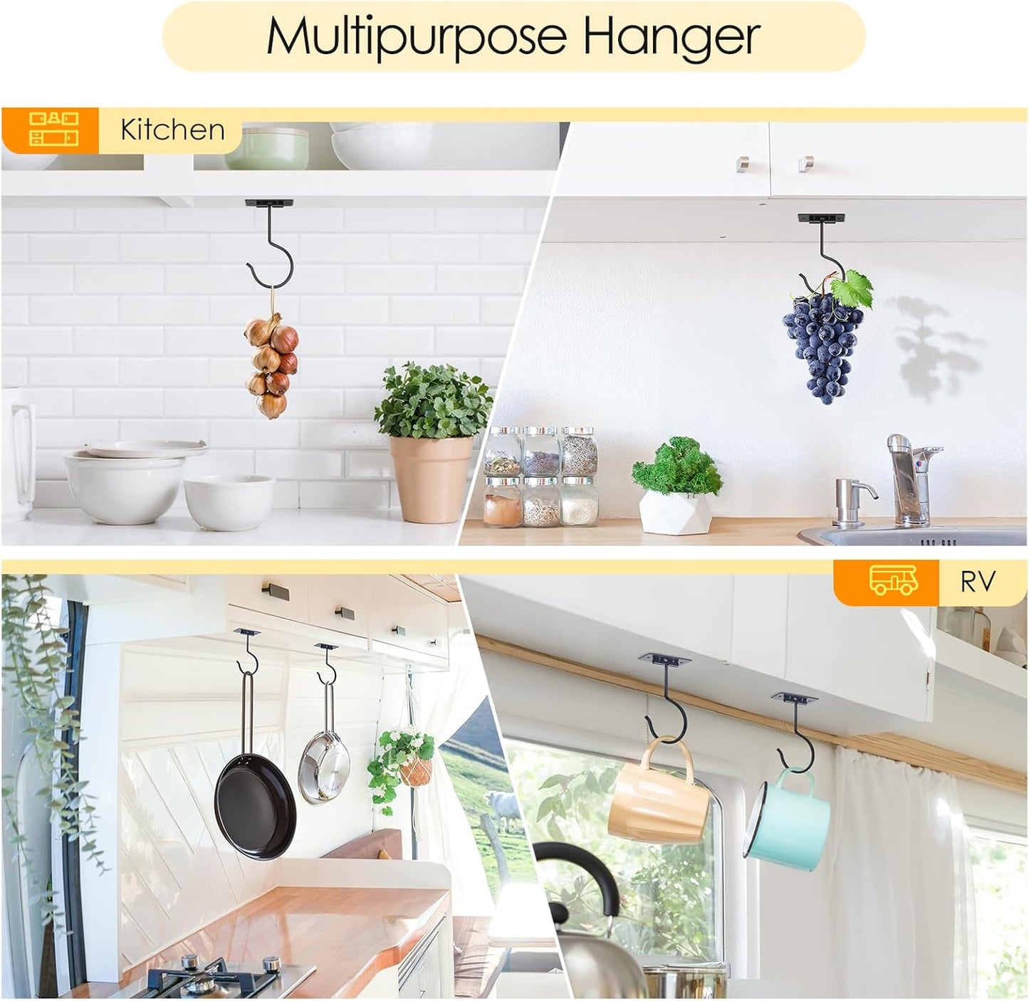 Self Adhesive Banana Hook Under Cabinet Foldable Banana Hanger Black Metal Under Counter Banana Hook to Keep Bananas Fresh Banana Holder for Kitchen RV Space Saving