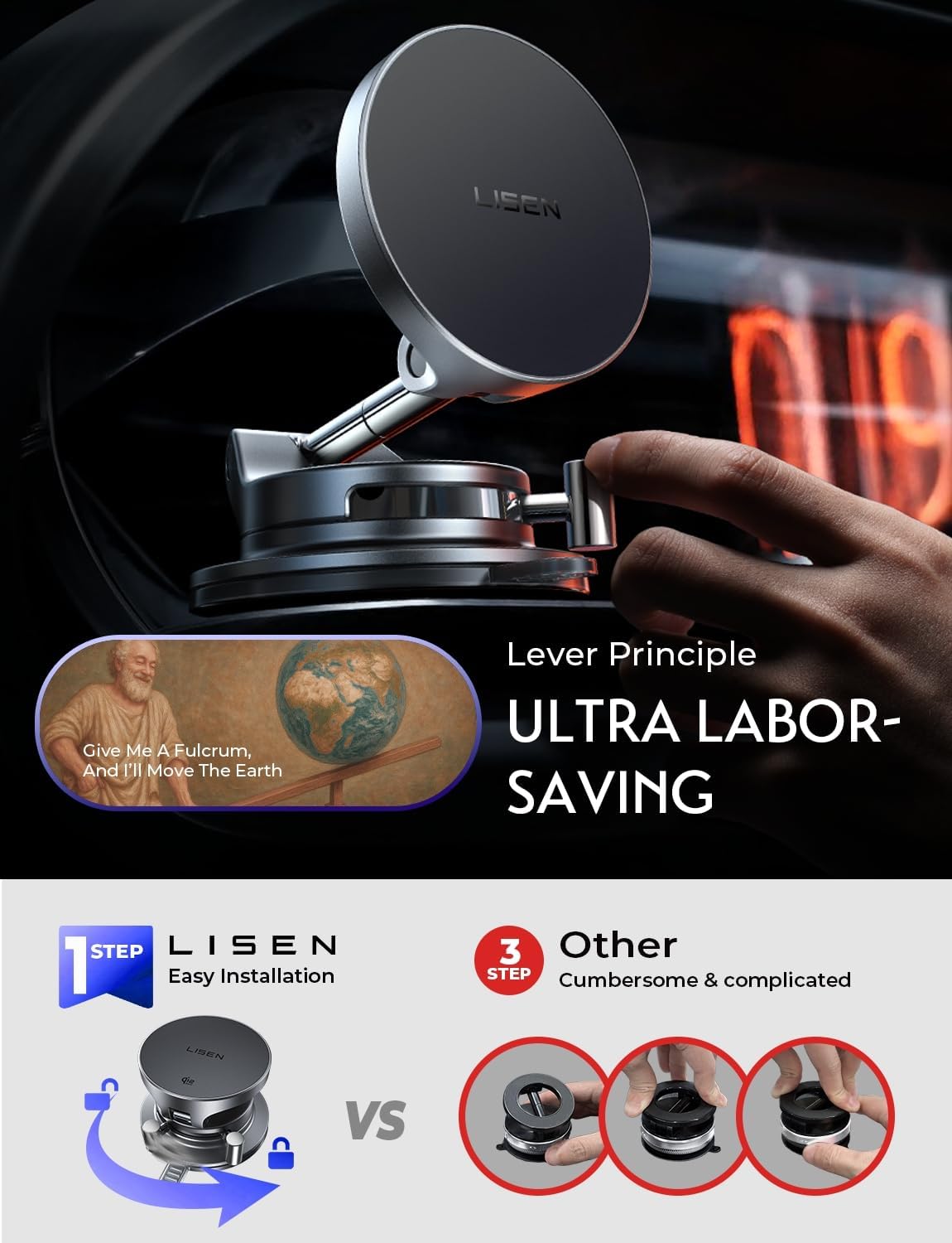 LISEN 15W Magsafe Car Mount Charger, Suction Cup Phone Mount, Magnetic Wireless Car Charger, Vacuum Magnetic Phone Holder Car Mount for iPhone 17 Pro Max 16 15 14 13 12, Samsung S26/S25, Pixel 10 Pro