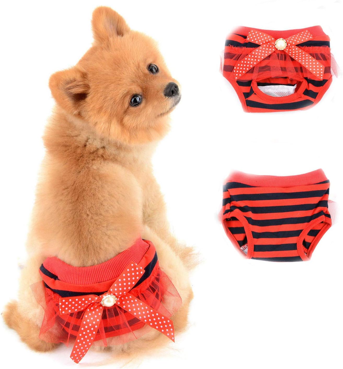 SELMAI Adorable Dog Physiological Shorts Diaper for Dogs Female in Heat Reusable Washable Doggy Kitten Underwear Pants for Small Medium Puppy Cat Girl Doggie Menstrual Nappies All Seasons Red XL