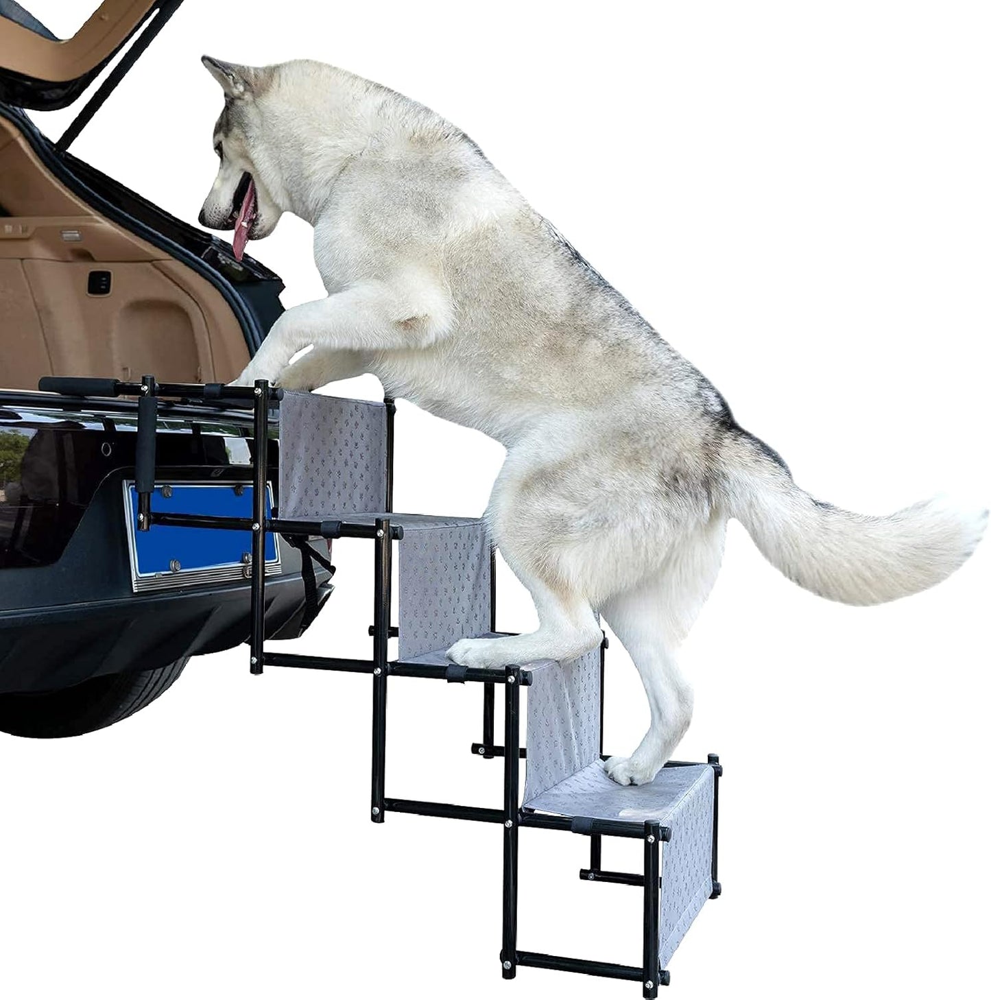 Stairs & Steps for Dogs Premium Quality Lightweight Portable Travelling Adjustable Metal e Folding Ramp Stairs Ideal for Cars Trucks SUV Steps for Medium and Large Do Gray