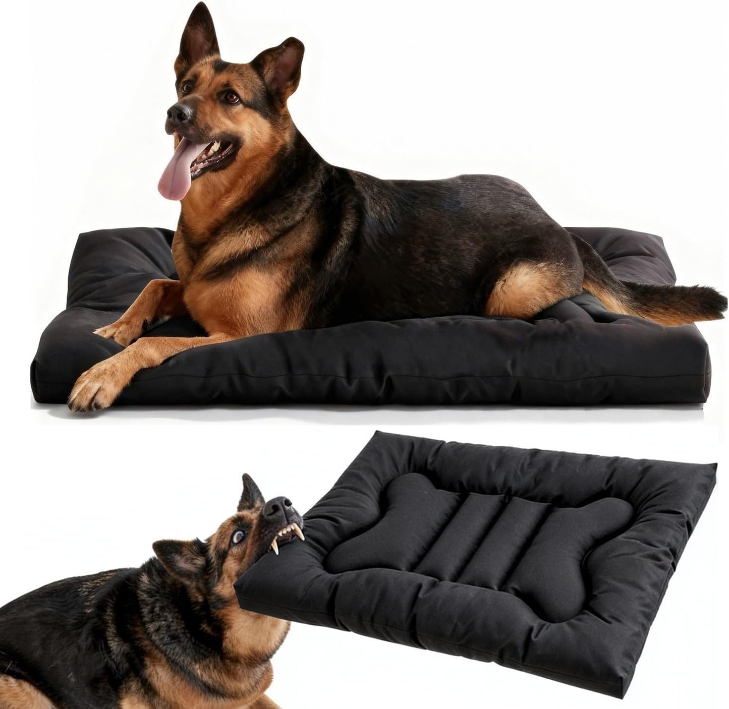 Chew Proof Dog Bed Indestructible for Large Size Durable Dog Crate Pad, Waterproof & Washable Tough Kennel Pet Mats for Aggressive Chewers (Black, L-22''x35'')