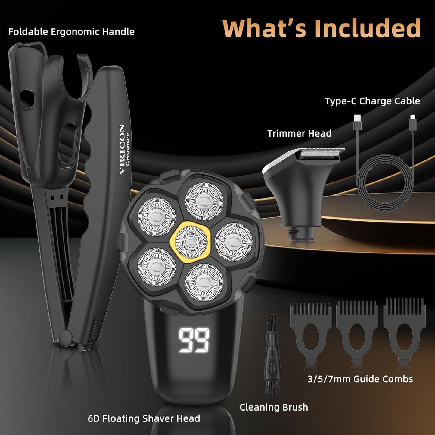 Back Shaver for Men: Long-Reach Foldable Handle Electric Back Razor for Men with 6D Smooth & Safe Shaving - 2-in-1 Waterproof Full Body Hair Trimmer & Groomer Kit, Birthday Gift for Men Him (Black)