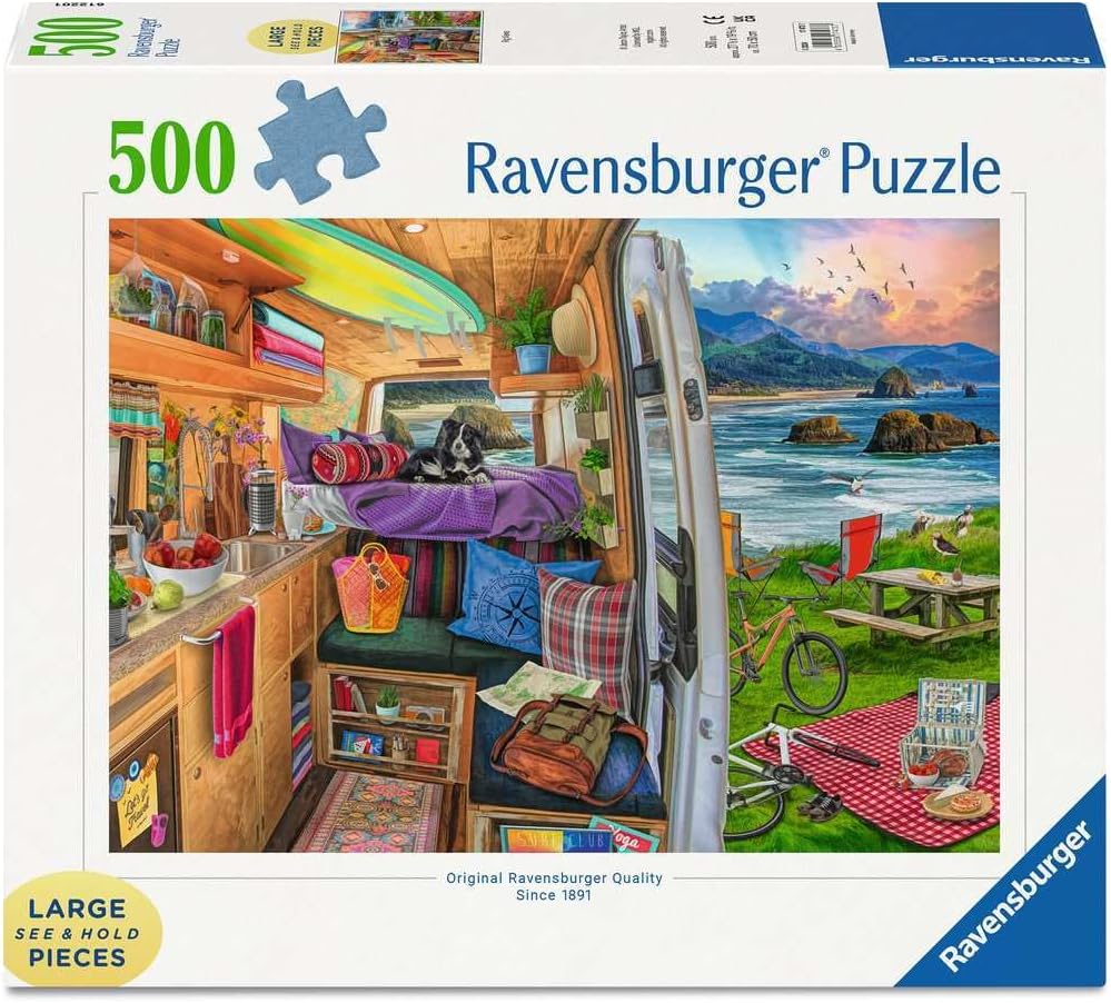 Ravensburger - Rig Views - 500 Piece Large Format Jigsaw Puzzle - Stunning Imagery - Bold Colors & Intricate Details - Adventure in Van Life - Premium Quality - Puzzles for Adults