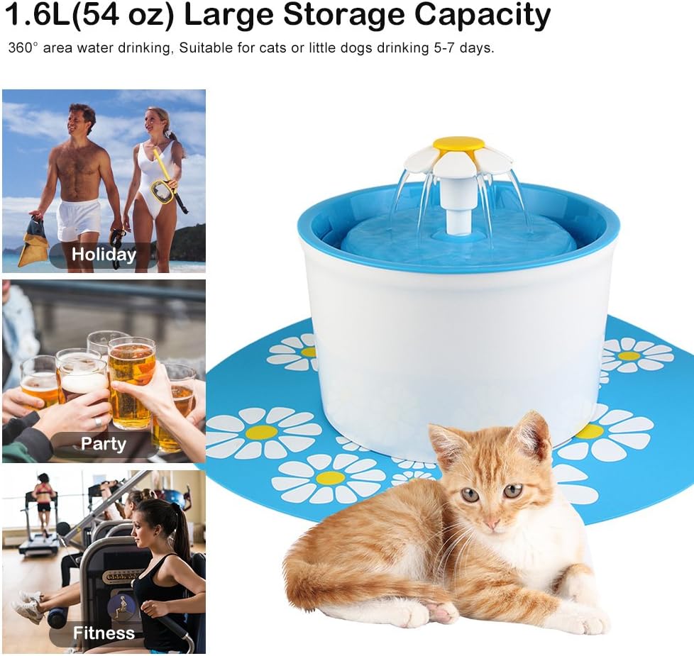 ELEOPTION Pet Water Fountain Auto Flow Surper Quiet for Cat Dog Water Dispenser Recycle Drinking Small Fountain 1.6L Pefect for Small Pets Electric Drinking Bowl (Fountain Blue)