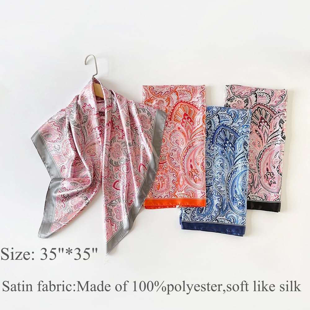 Hexchasty 35”Head Scarf Satin Silk Like Hair Scarf Large Square Head Scarves Bandana Head Wraps Headscarfs for Women Green