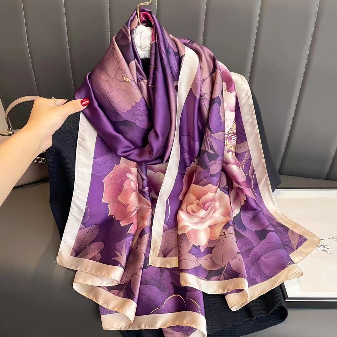 Silk Feeling Scarf for women Lightweight Long Floral Scarves Shawl Wraps Elegant Evening Dresses Satin Shawls Scarfs