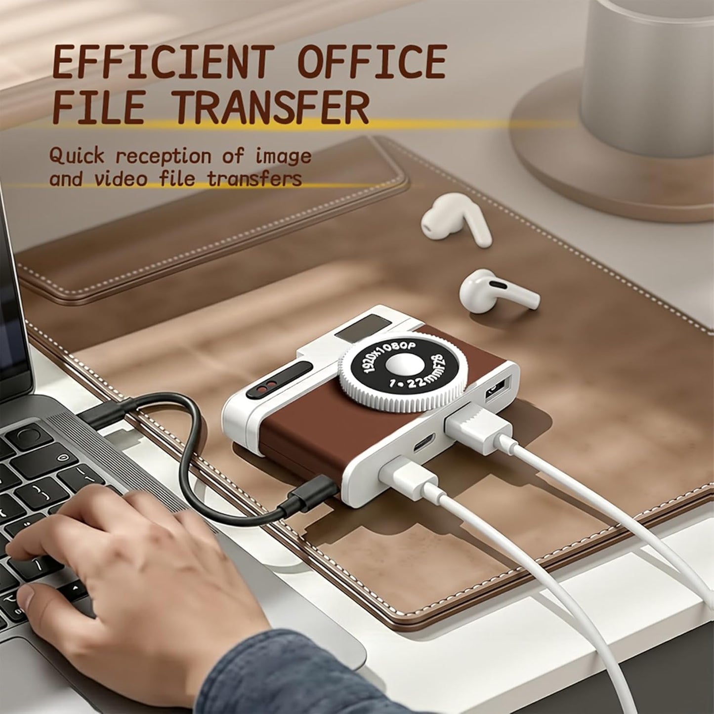 USB C Hub, 4-Port USB Hub with 2 USB-A 2.0 & 2 USB-C Ports, Compact Vintage Camera-Style USB Hub Adapter for Laptop, MacBook, Tablet & Accessories
