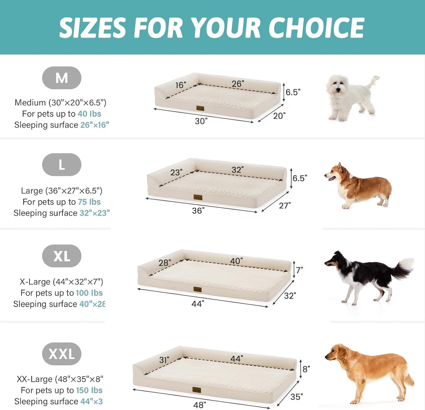 Orthopedic Dog Bed for Large Medium Size Dog, Dogs Crate Bed, L Shaped Foam Anti-Slip Bottom Pet Cat Sofa with Washable Removable Cover, Suitable for Pet Up to 75 lbs, 36x27x6.5 inch, Beige