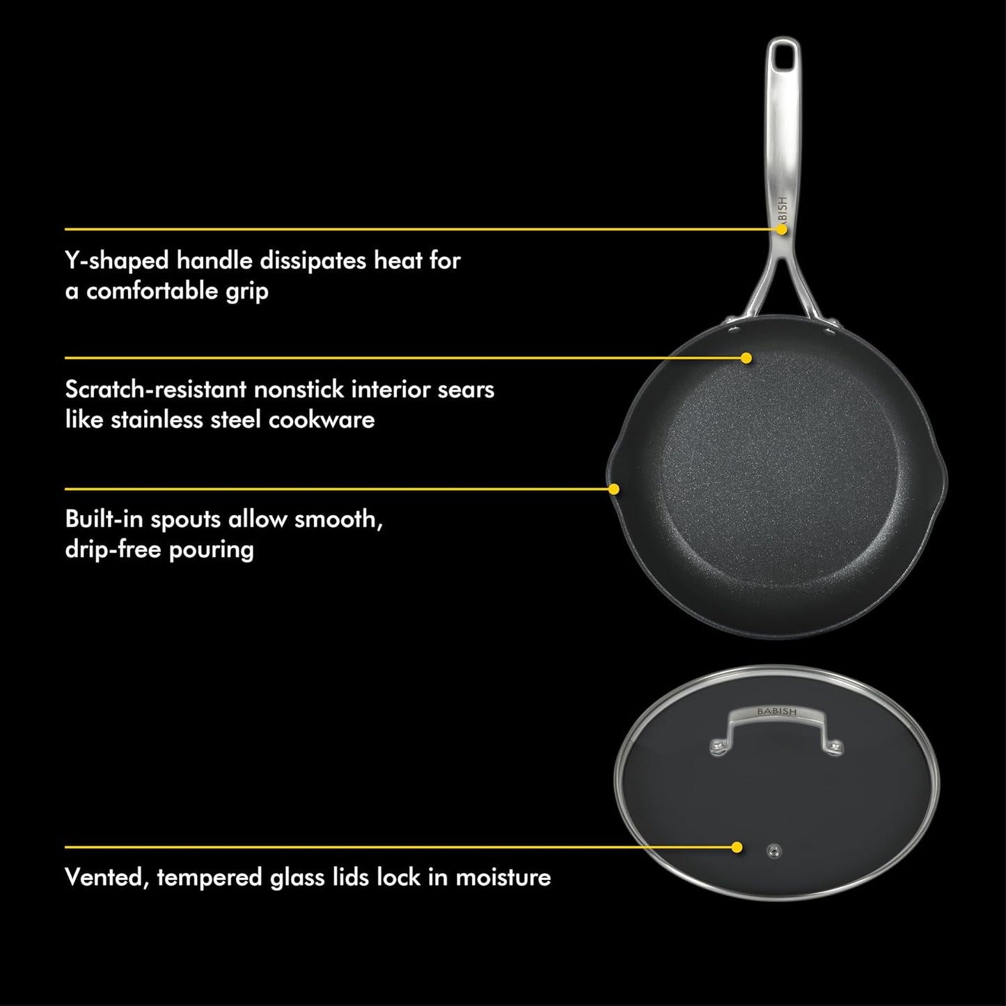 Babish 10 Piece Hard Anodized Laser Titanium Forever Non Stick Technology Durable Pots and Pans Cookware Set - Black