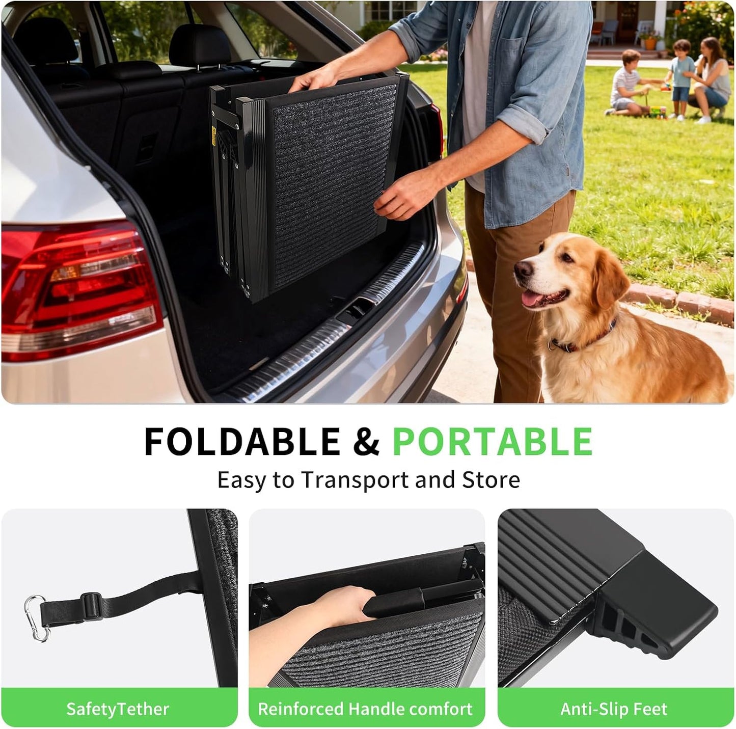 Dog Ramp for Car, Folding Pet Ramp with Comfortable Carpet Surface, Holds Up to 250lbs, Non-Slip 63" Portable Large Dog Stairs for Bed, SUV & Truck