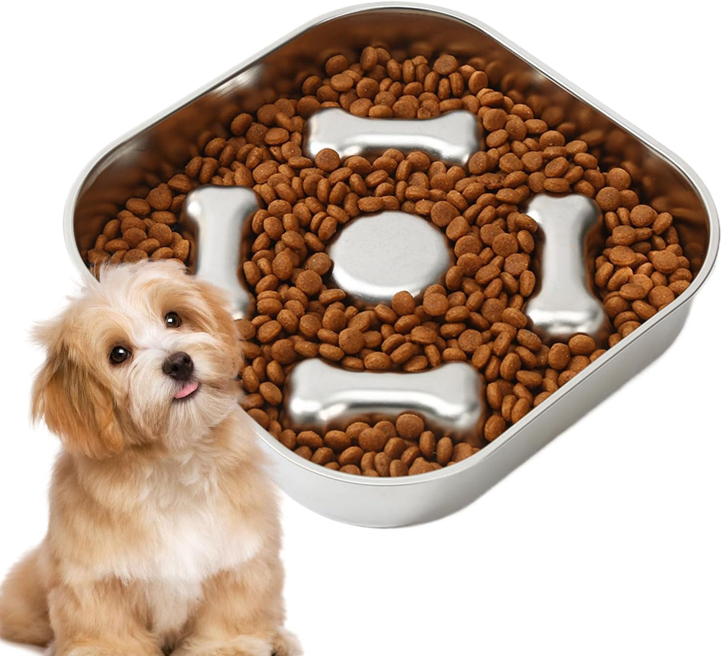 Slow Eating Dog Bowl | Non-Slip Stainless Steel | Large Slow Feeder Dog Dishware | for Small Medium Large All Breeds Wet Dry Food Indoor Home Outdoor