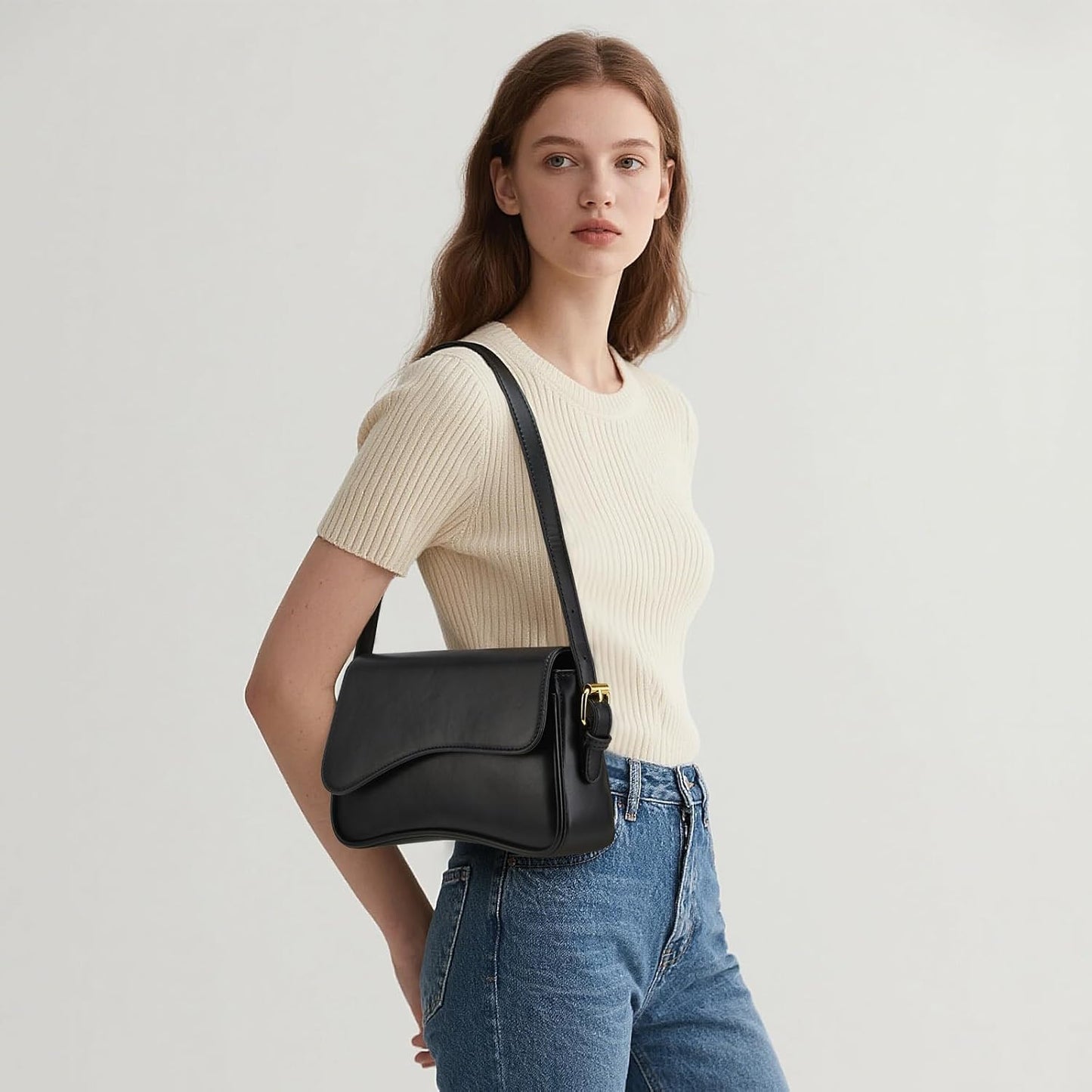 Shoulder Bag for Women Y2K Crossbody Purse PU Leather Underarm Handbag 2 Adjustable Strap for Daily Commute Travel