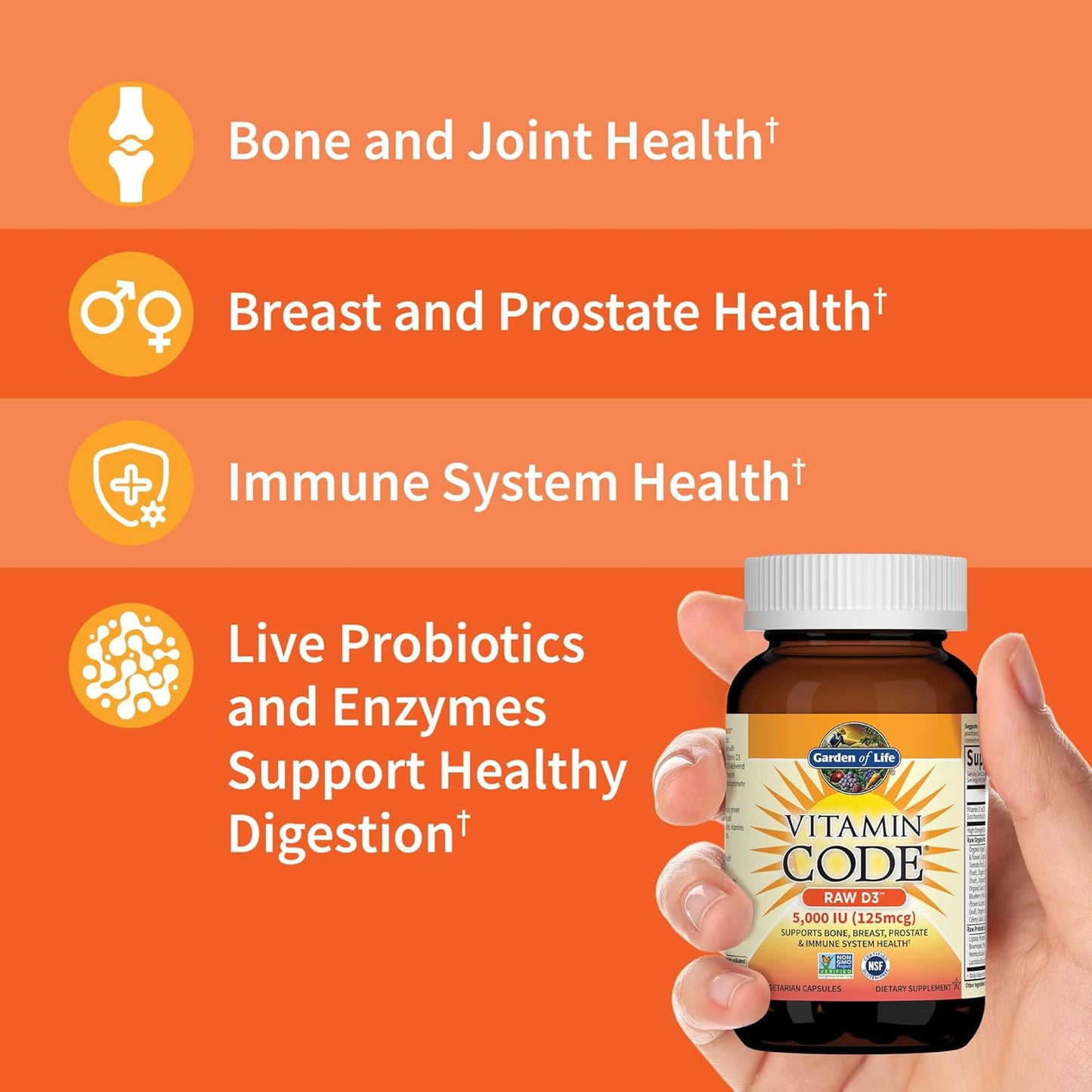 Garden of Life Vitamin D3 5000 IU, Raw Whole Food Supplements with Chlorella, Fruit, Veggies & Probiotics for Bone & Immune Health, 60 Vegetarian Capsules