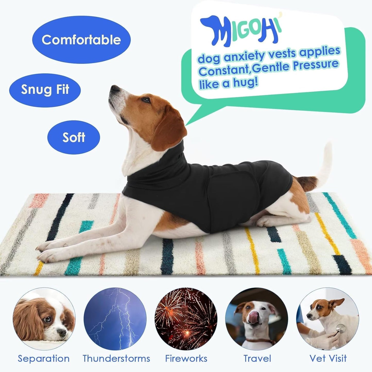 MIGOHI Dog Anxiety Vests for Small Dogs, Calming Hoodie for Fireworks,Noise,Comfort Vests for Anxiety, Wrap Ears to Relief Anxious, New Places, Social Stress, Xs,Black