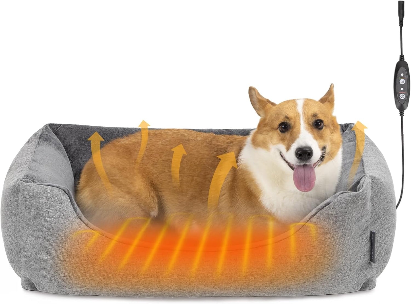 Heated Dog Bed with Auto Sensing Heated pad, 3-Temperature Settings & Chew-Resistant Cord - 33x25 Inch Luxury Sofa-Style Heated Pad for Large Dogs
