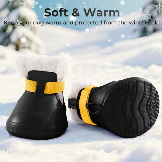 Dog Shoes for Small Medium Large Dogs,Winter Dog Snow Boots & Paw Protectors Waterproof for Cold Weather & Hard Floors,Adjustable Anti-Slip Dog Booties with Removable Wool Liner (Black, 7)