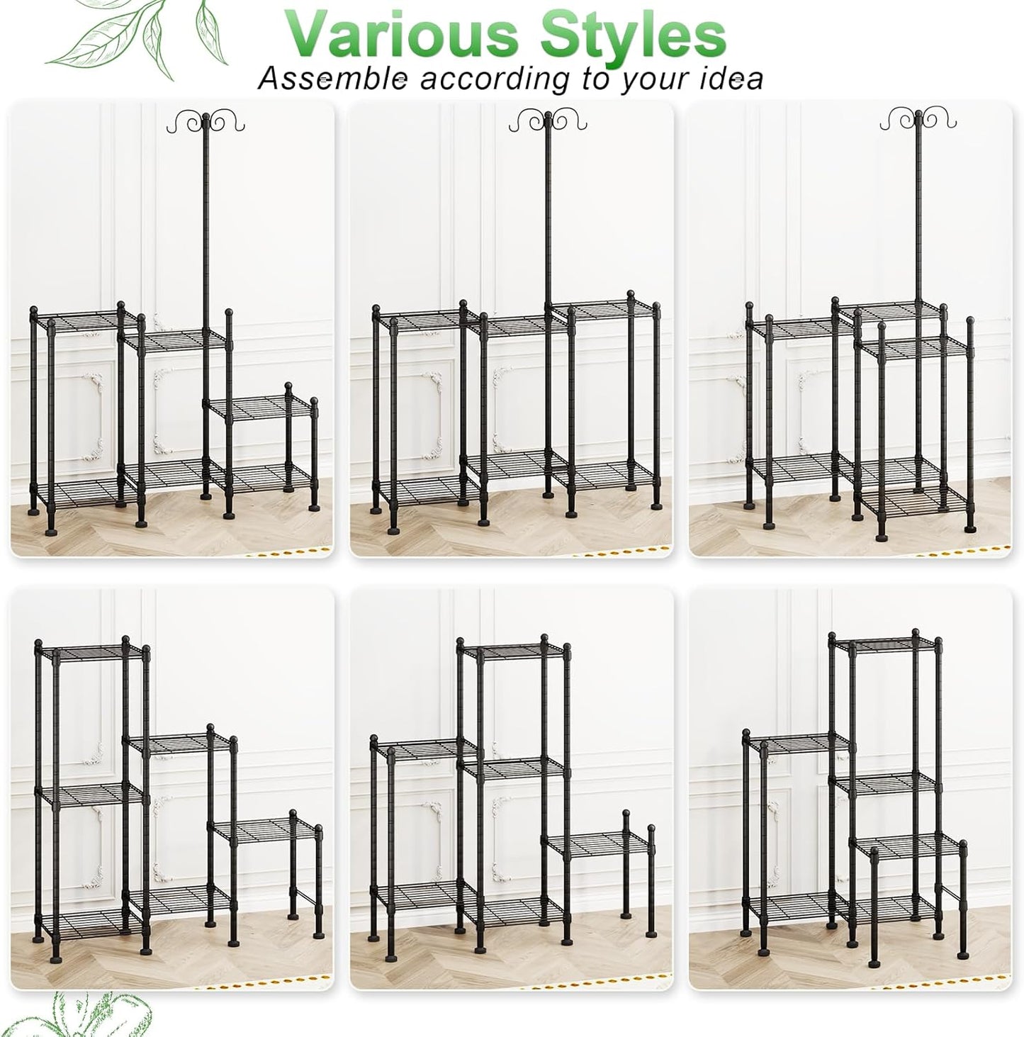 Plant Stand Indoor Outdoor, Heavy Duty Metal Waterproof 6 Tiered Plant Shelf for Multiple Flower Planter Holder Rack, Black - C6