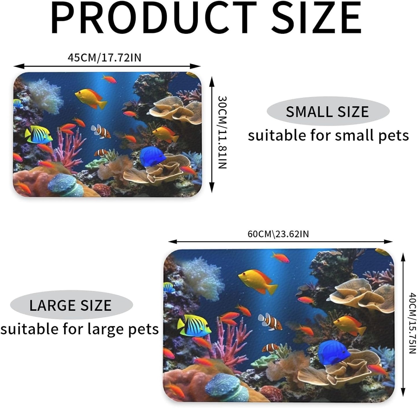 Marine Life Pet Feeding Mat 30x45cm Absorbent Leather Dog Cat Food Mats Non-Slip Dog Bowl Mats for Food and Water, Quick Dry Pets Placemats for Cats and Dogs Water Bowl