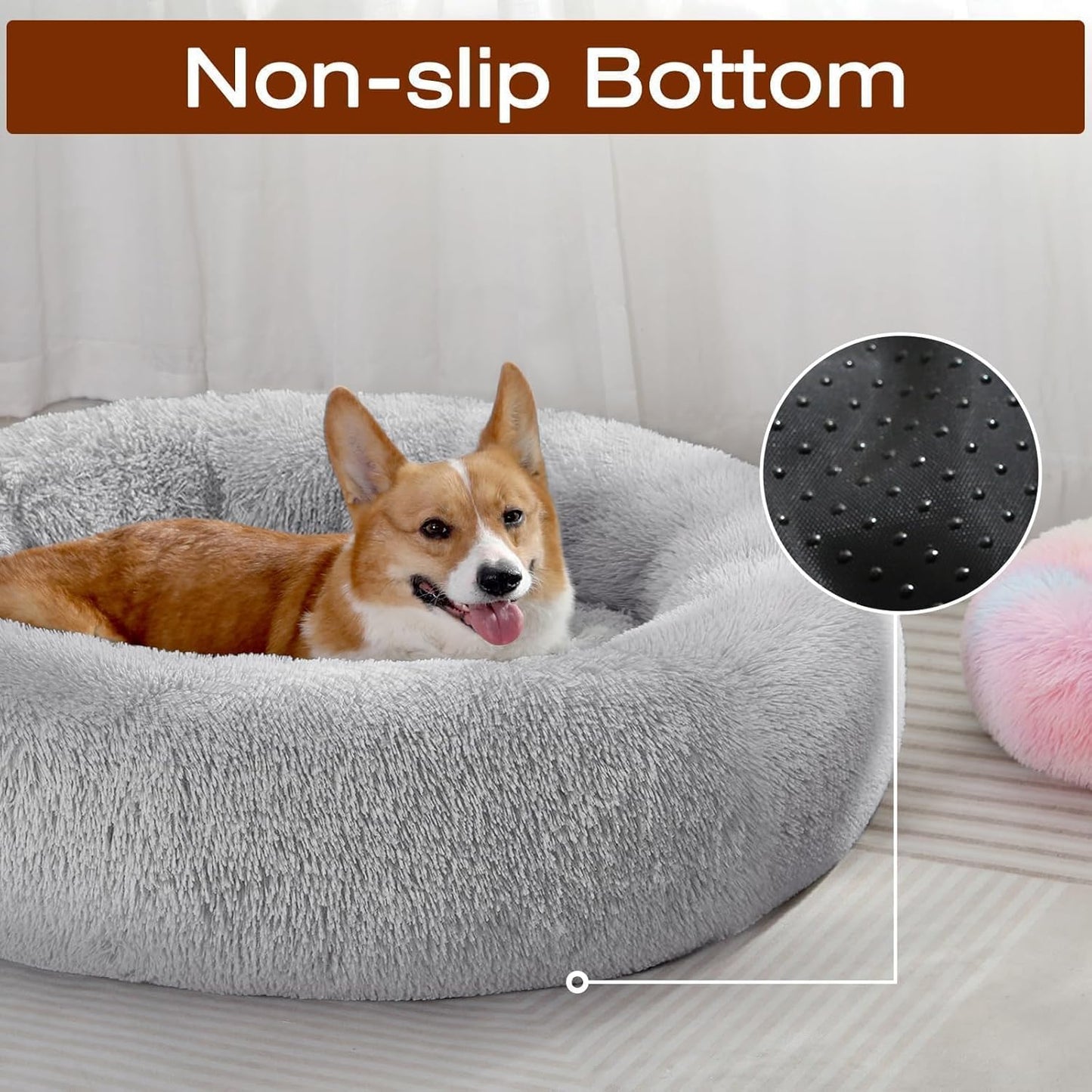 JOLLYVOGUE Dog Bed, Calming Anti-Anxiety Large Dog Bed, Fluffy Donut Cushion for Medium and Large Pets (27"/30"/36")