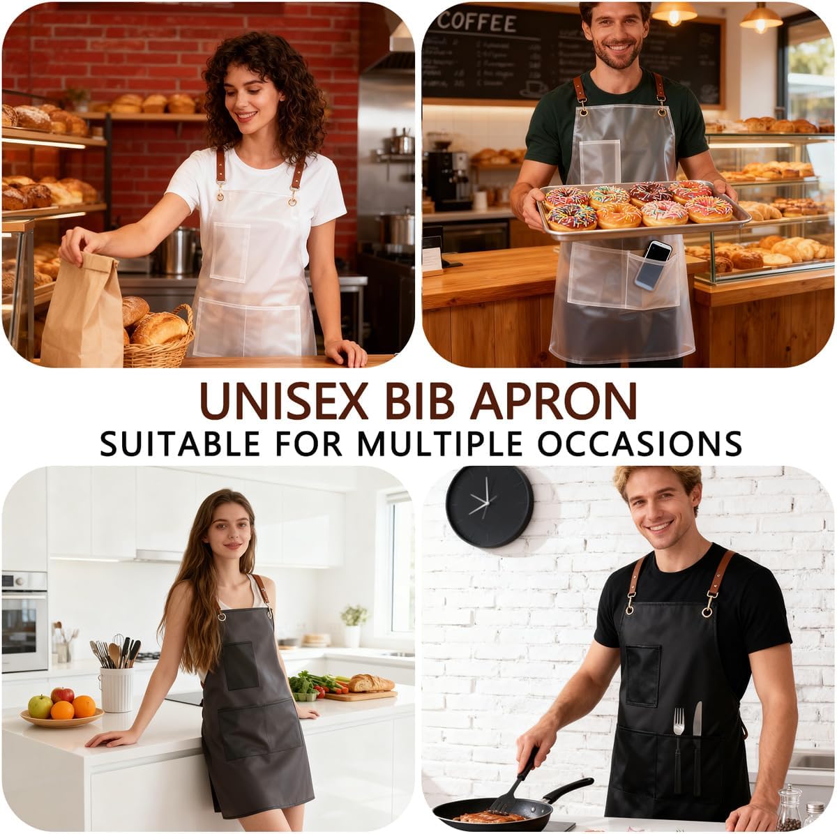 2 Pack Waterproof Translucent Apron with Large Pockets,Cross Back Apron Cooking Apron for Dishwashing,Cleaning Fish,