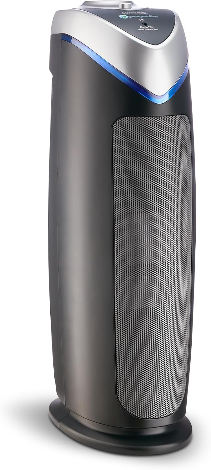GermGuardian HEPA Air Purifier for Home, Large Rooms - 743 Sq. Ft. with HEPA Air Filter, UV-C Light & Odor Reduction, AC4825E, 22" Tower, Gray