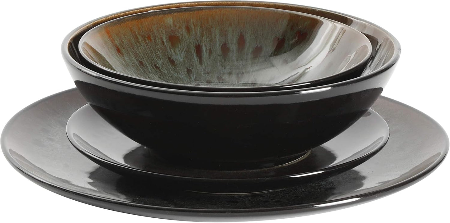 Gibson Elite Kyoto Double Bowl Dinnerware Set, Service for 4 (16pcs), Teal