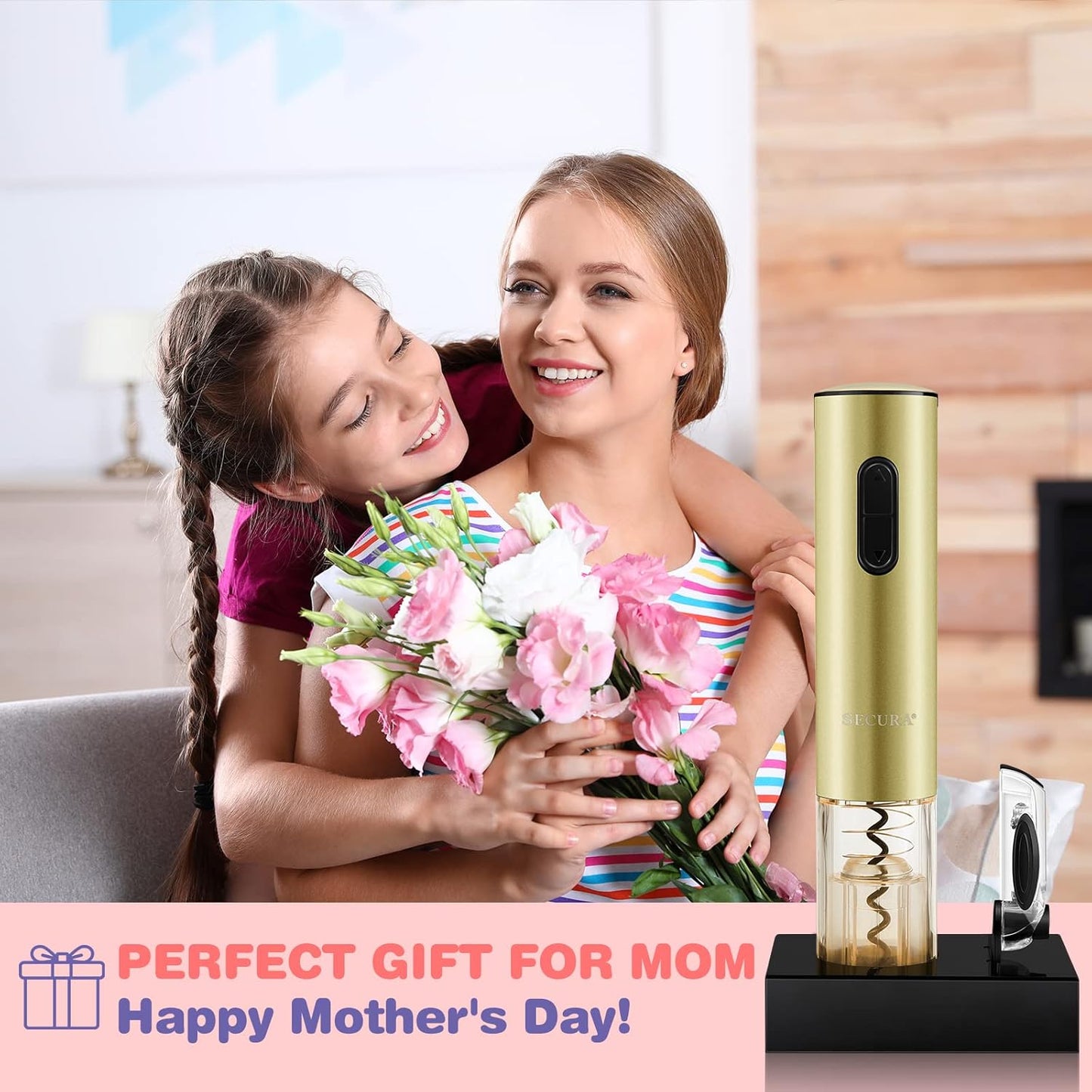 Secura Electric Wine Opener, Automatic Bottle Corkscrew Opener with Foil Cutter, Rechargeable (Champagne Gold)