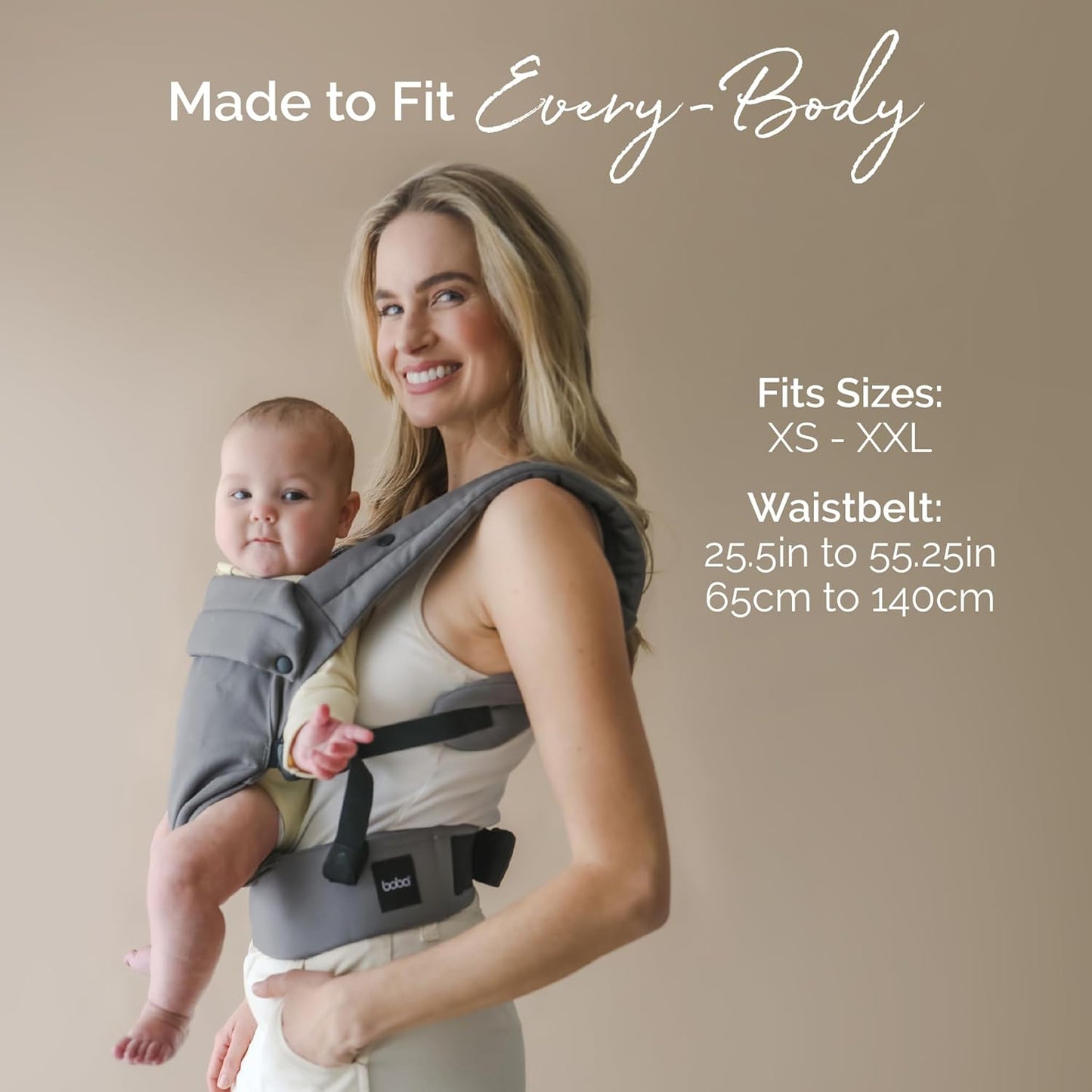 Boba Auri Baby Carrier Newborn to Toddler - 100% Cotton Premium Newborn Carrier, 3 Ergonomic Positions (Front in/Front Out/Back), “M”-Position Baby Carriers with Adjustable Seat (7-45 lbs) - Gray