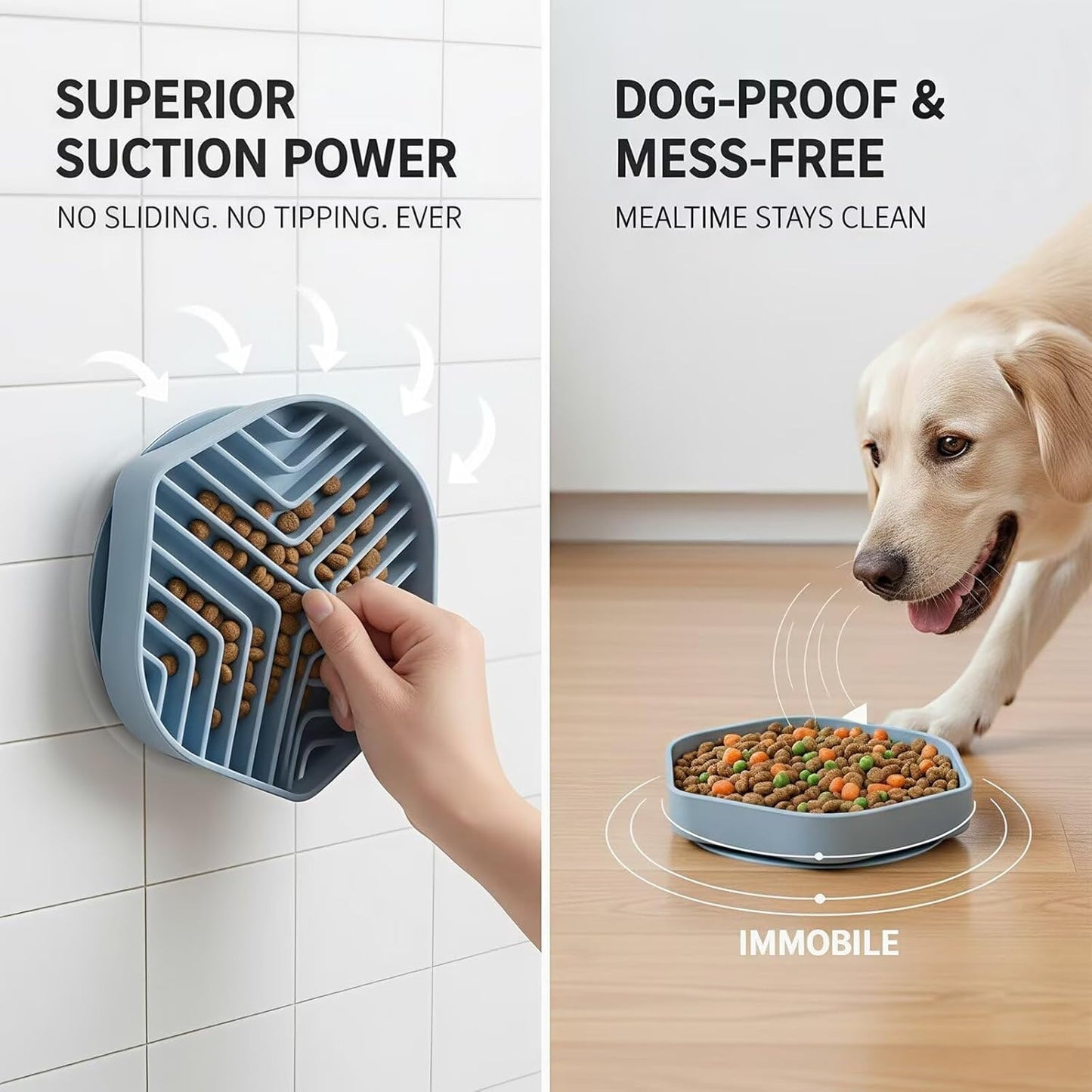 Silicone Slow Feeder Bowl for Dogs & Cats, Puzzle Lick Mat Design, Anti-Slip Suction Base, Helps Slow Eating & Enrichment, Easy to Clean, BPA-Free